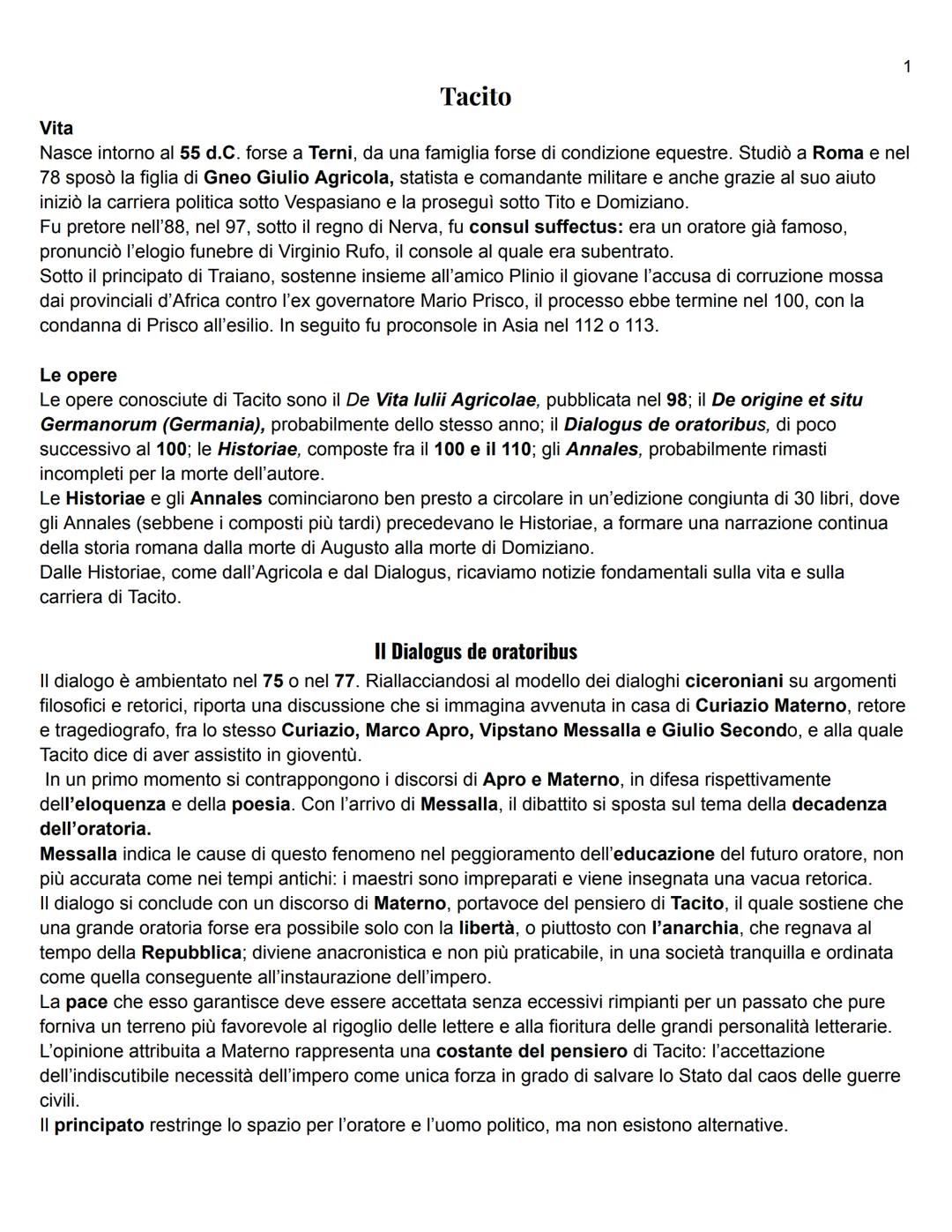 # Tacito
Vita
Nasce intorno al 55 d.C. forse a Terni, da una famiglia forse di condizione equestre. Studiò a Roma e nel
78 sposò la figlia