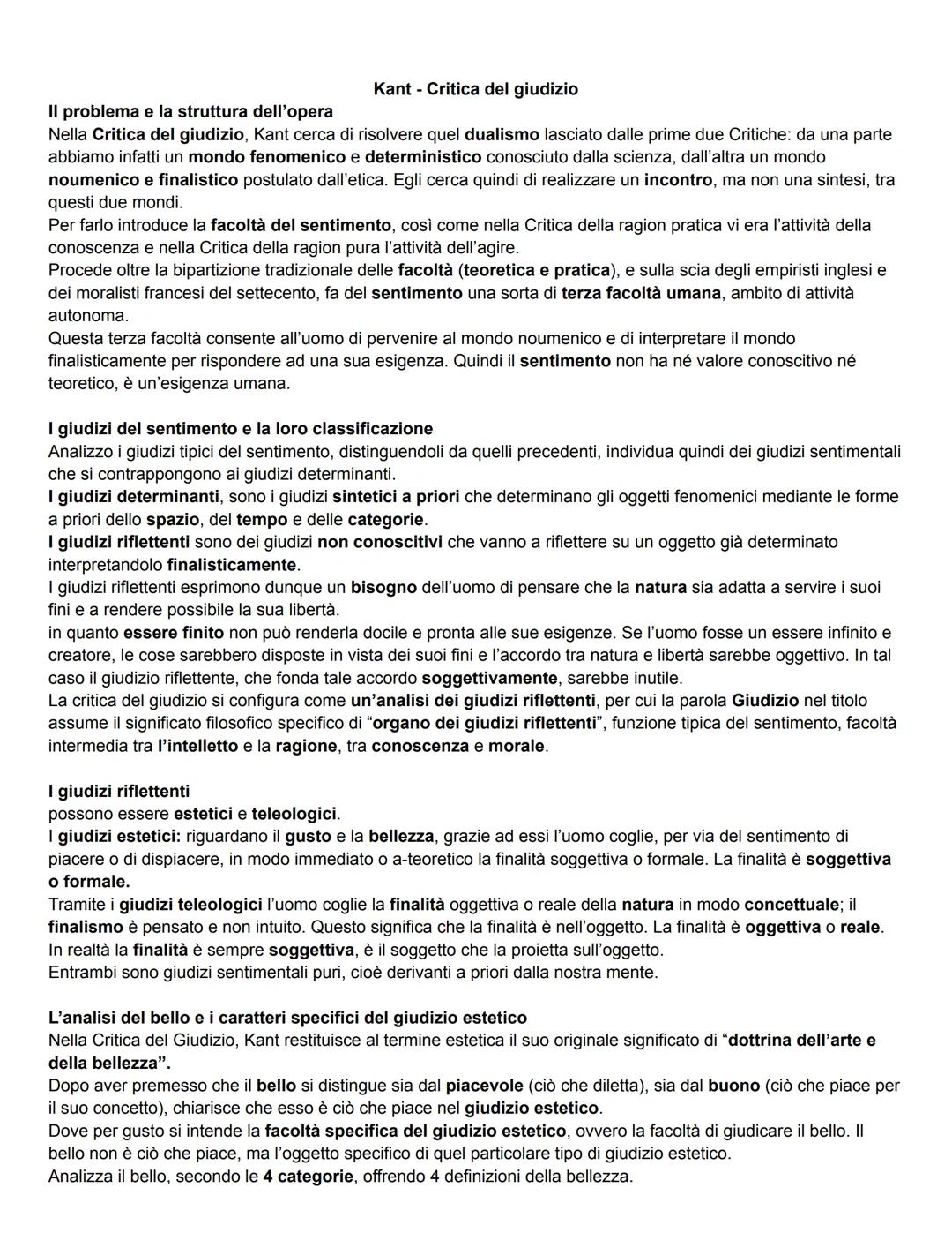 Il problema e la struttura dell'opera
Kant Critica del giudizio
Nella Critica del giudizio, Kant cerca di risolvere quel dualismo lasciato d
