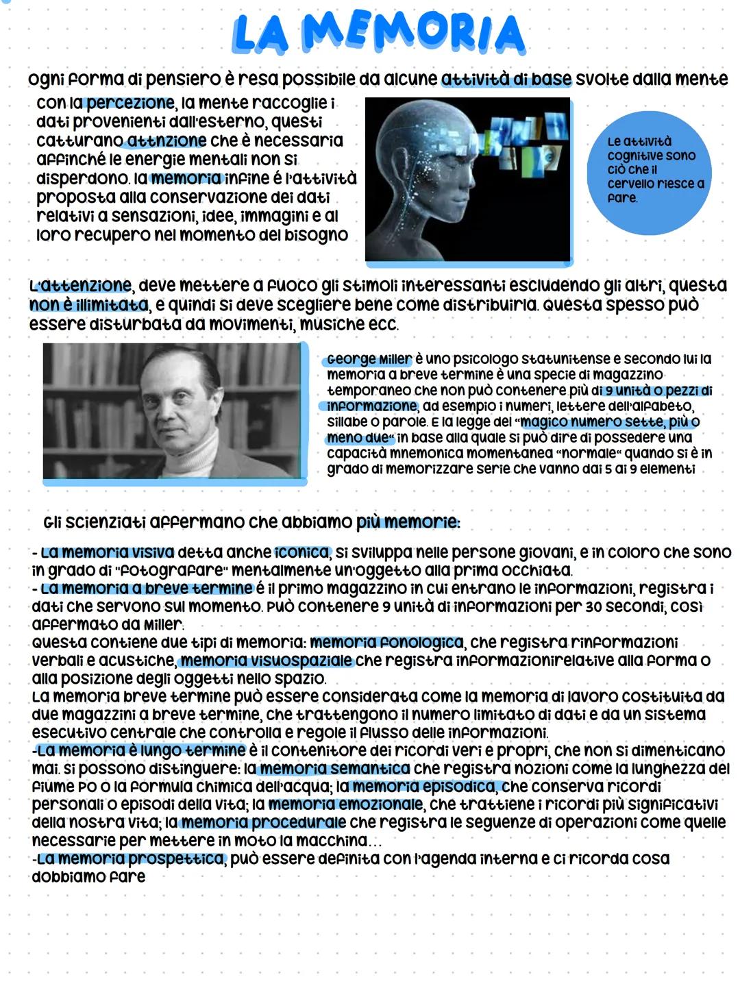 # LA MEMORIA
ogni forma di pensiero è resa possibile da alcune attività di base svolte dalla mente
con la percezione, la mente raccoglie i