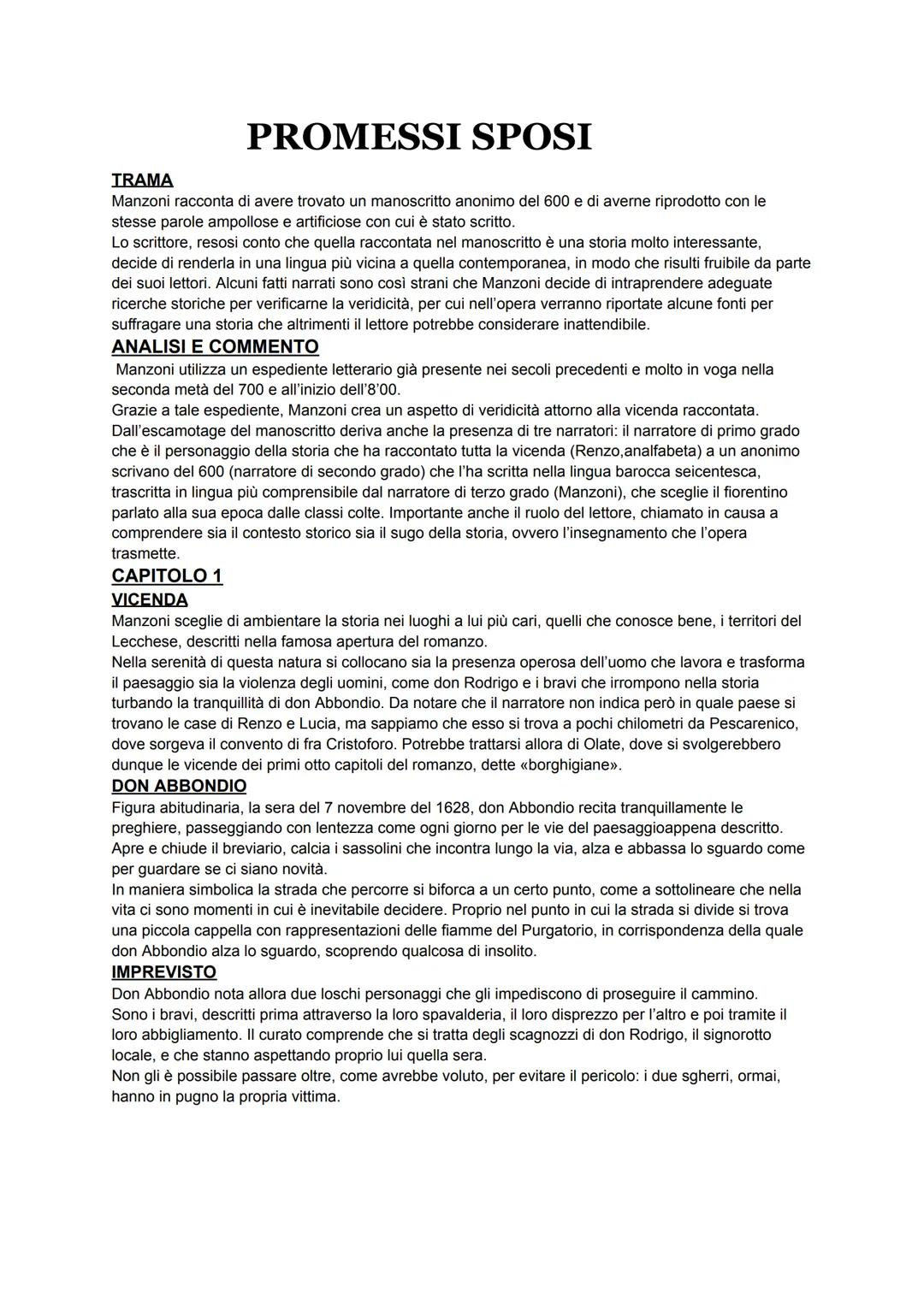 # TRAMA
PROMESSI SPOSI
Manzoni racconta di avere trovato un manoscritto anonimo del 600 e di averne riprodotto con le
stesse parole ampollos