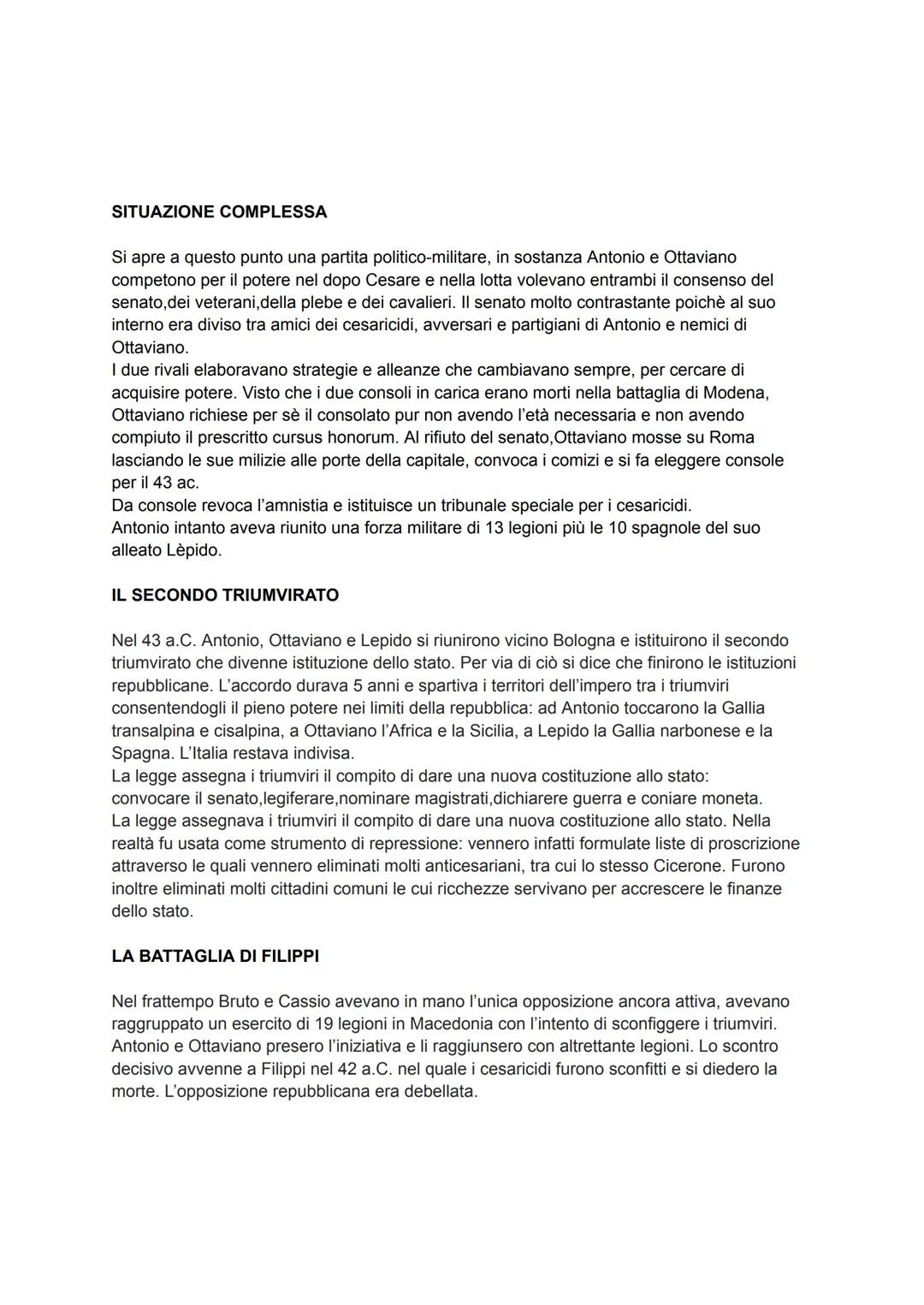 # L'IMPOSSIBILE COMPROMESSO DOPO LA MORTE DI CESARE
Si sgretolano le istituzioni repubblicane. Istituzioni che l'omicidio di Cesare non
sal