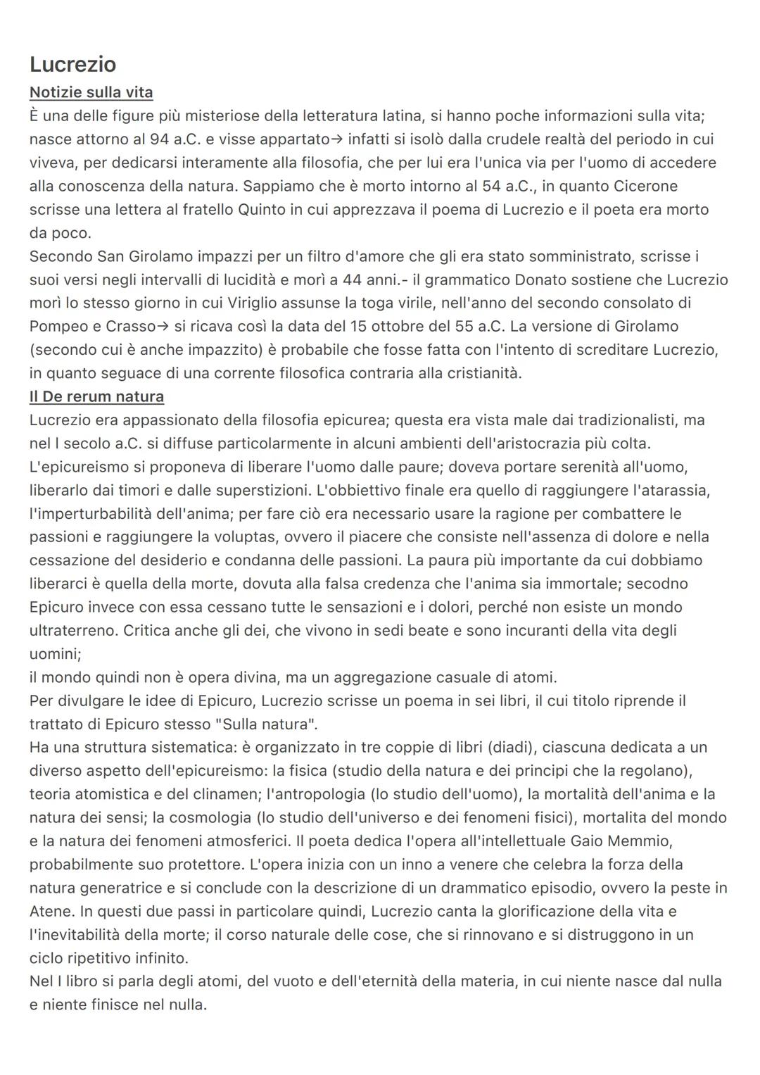 Lucrezio
Notizie sulla vita
È una delle figure più misteriose della letteratura latina, si hanno poche informazioni sulla vita;
nasce attorn