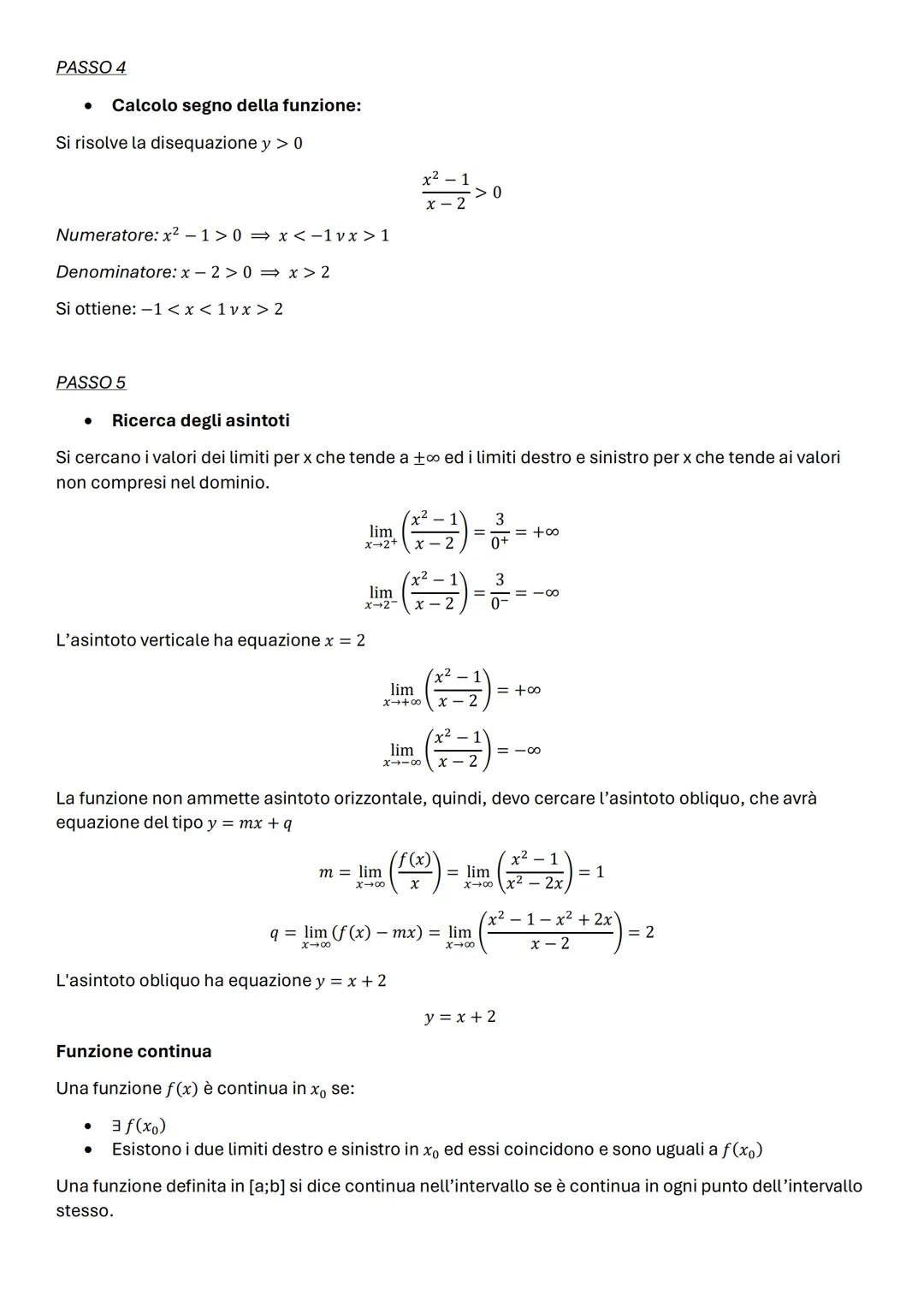 # STUDIO DI FUNZIONE
$y = \frac{x^2 - 1}{x - 2}$
PASSO 1
* Ricerca del dominio (o del campo di esistenza):
Il dominio di una funzione è