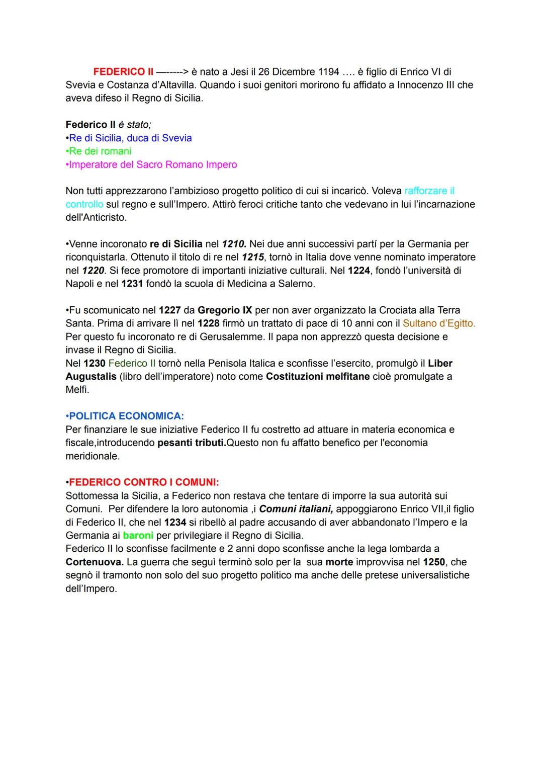 FEDERICO II --------> è nato a Jesi il 26 Dicembre 1194 .... è figlio di Enrico VI di
Svevia e Costanza d'Altavilla. Quando i suoi genitori