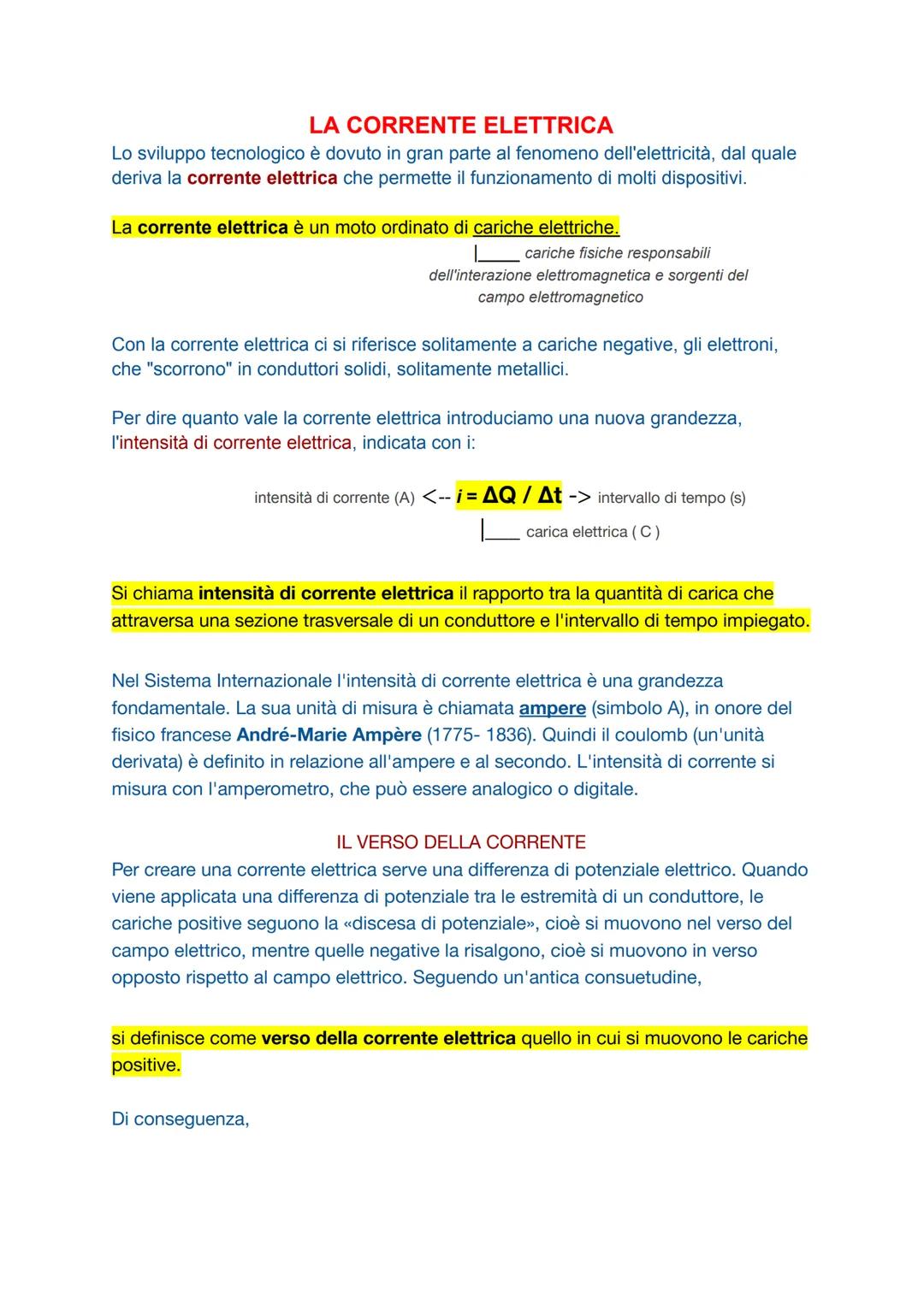 # LA CORRENTE ELETTRICA
Lo sviluppo tecnologico è dovuto in gran parte al fenomeno dell'elettricità, dal quale
deriva la corrente elettrica