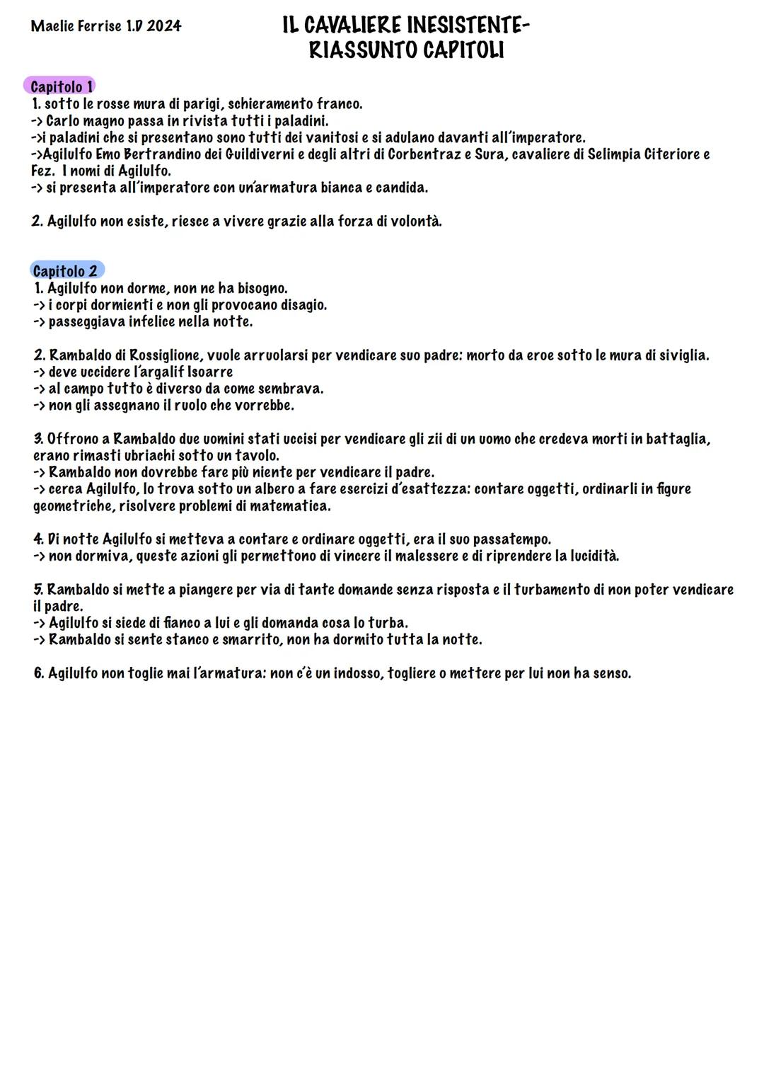 Maelie Ferrise 1.0 2024
# IL CAVALIERE INESISTENTE-
## RIASSUNTO CAPITOLI
### Capitolo 1
1. sotto le rosse mura di parigi, schieramento fra