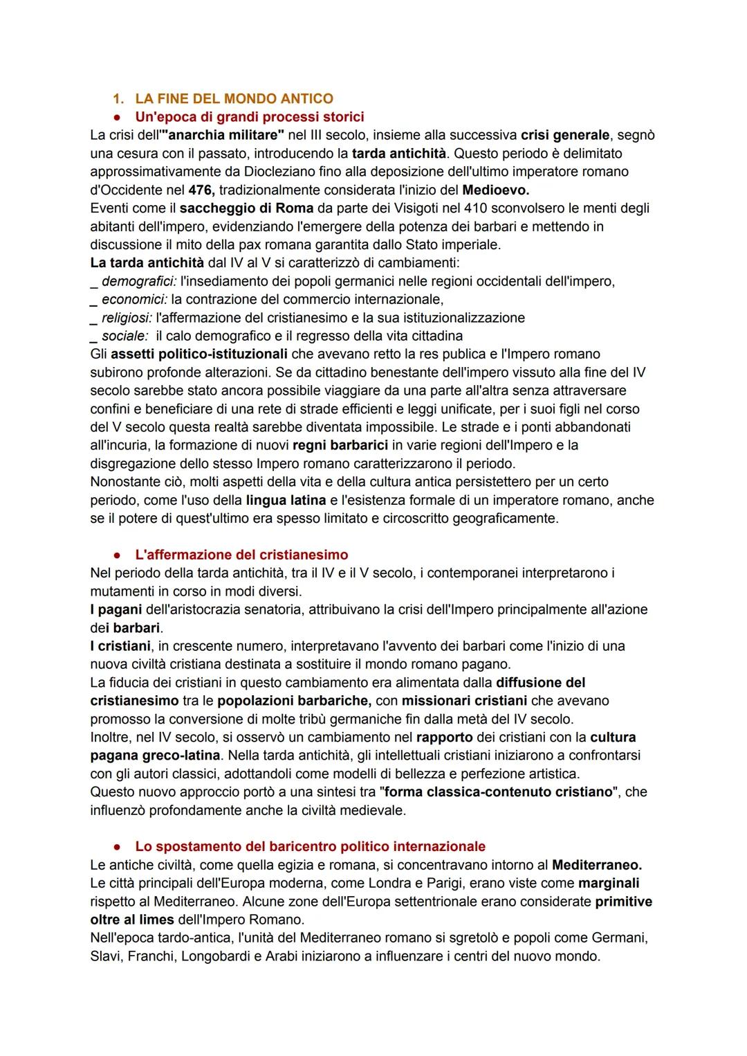 1. LA FINE DEL MONDO ANTICO
•
Un'epoca di grandi processi storici
La crisi dell'anarchia militare" nel III secolo, insieme alla successiva c
