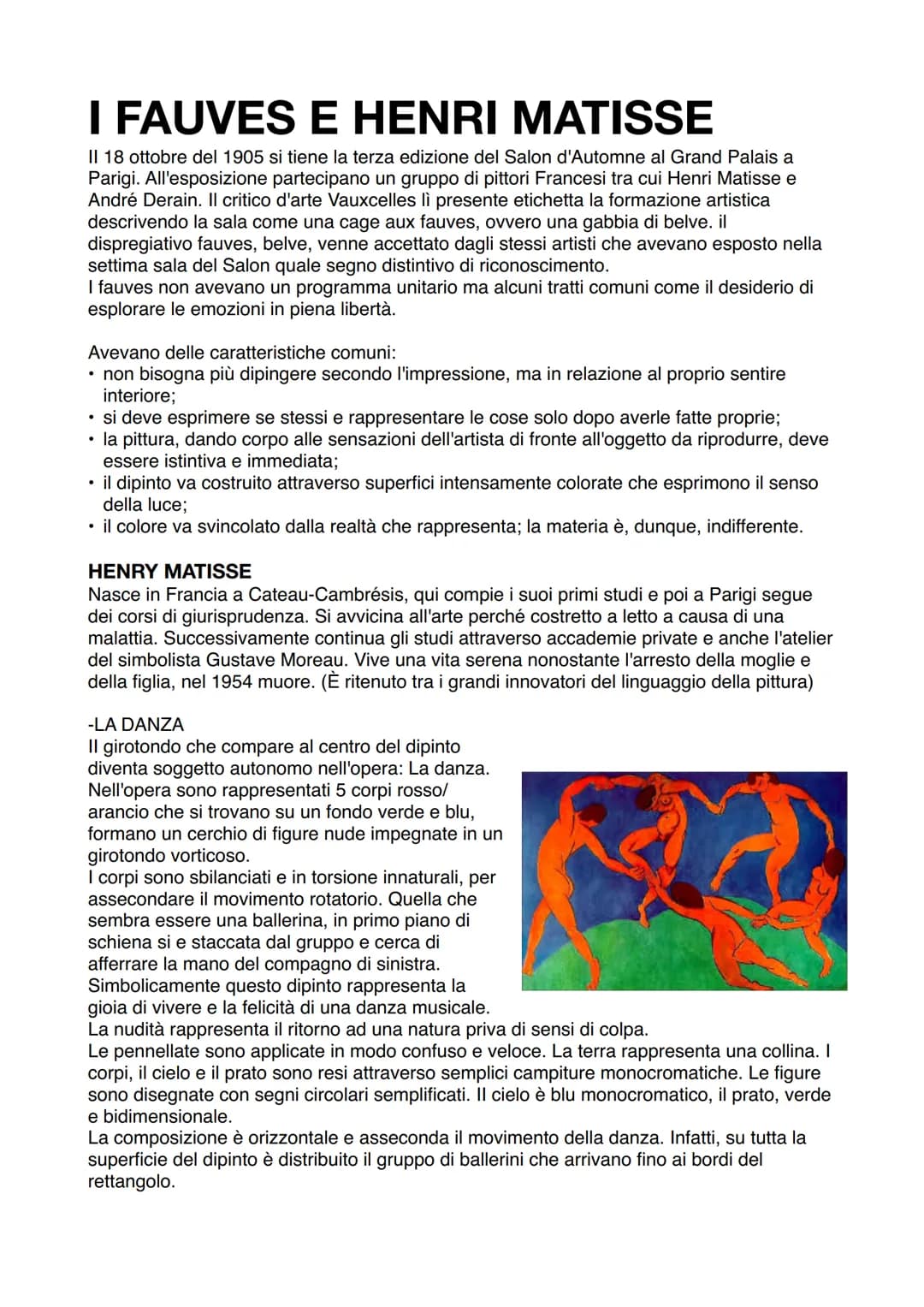 # I FAUVES E HENRI MATISSE
II 18 ottobre del 1905 si tiene la terza edizione del Salon d'Automne al Grand Palais a
Parigi. All'esposizione
