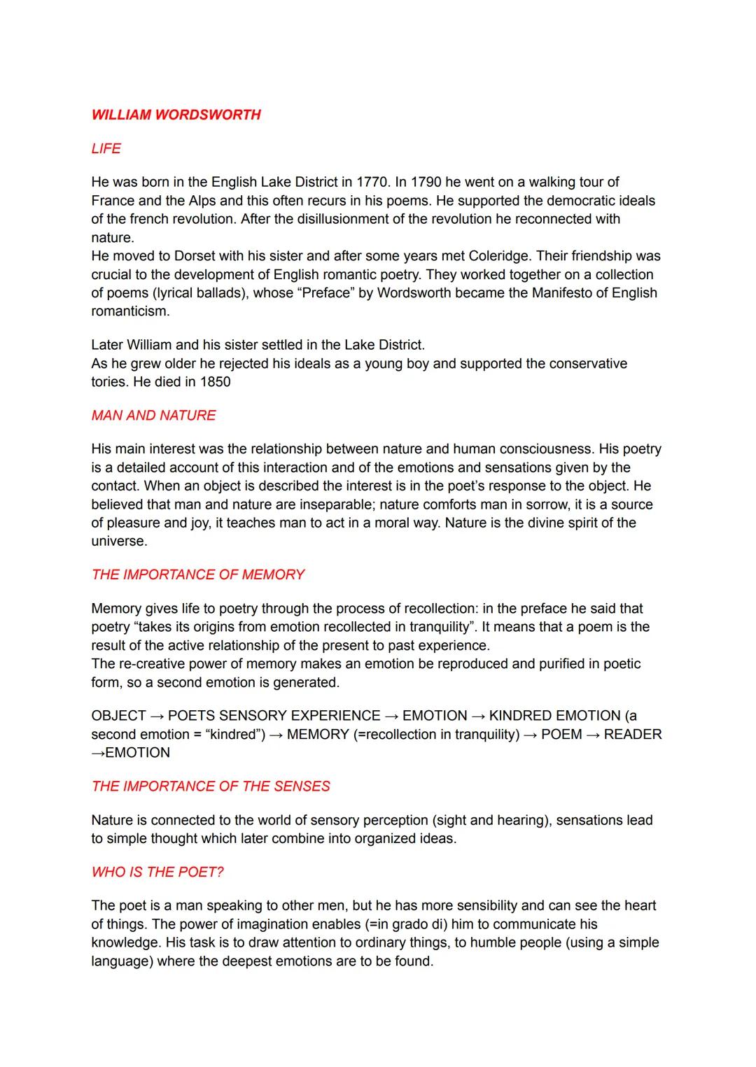 # WILLIAM WORDSWORTH
LIFE
He was born in the English Lake District in 1770. In 1790 he went on a walking tour of
France and the Alps and t