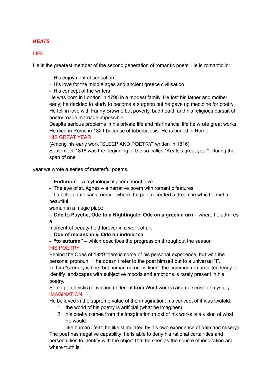 # KEATS
LIFE
He is the greatest member of the second generation of romantic poets. He is romantic in:
- His enjoyment of sensation
- His