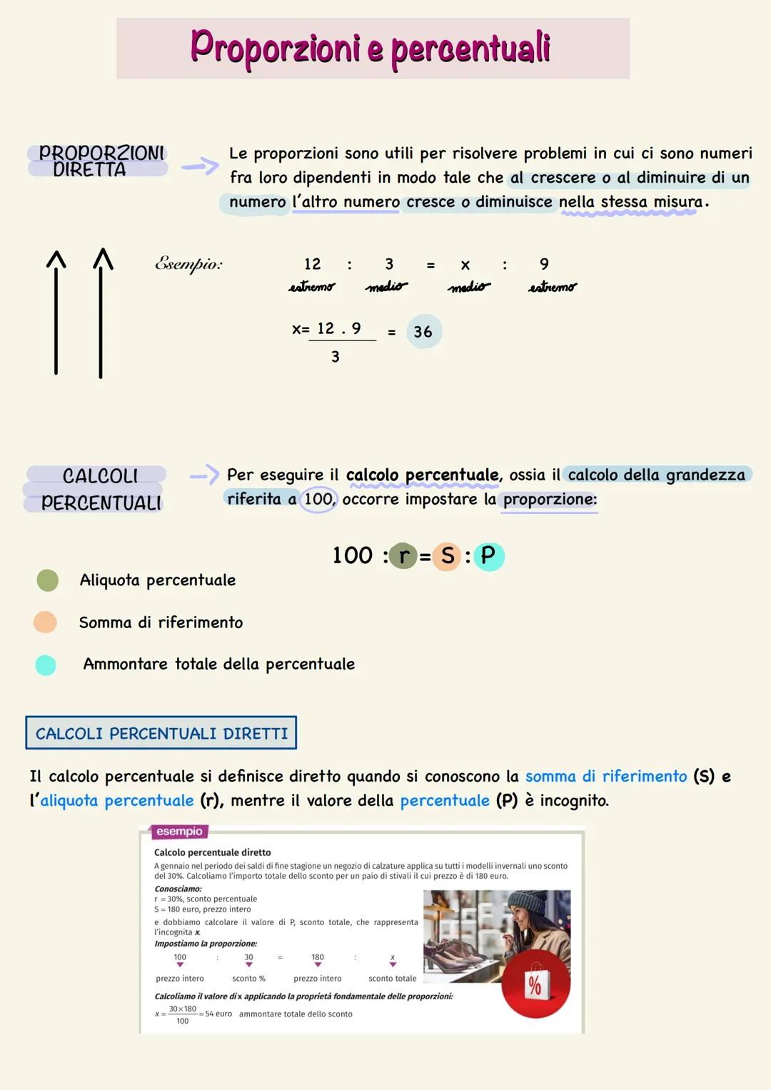 Proporzioni e percentuali
PROPORZIONI
DIRETTA
Le proporzioni sono utili per risolvere problemi in cui ci sono numeri
fra loro dipendenti in