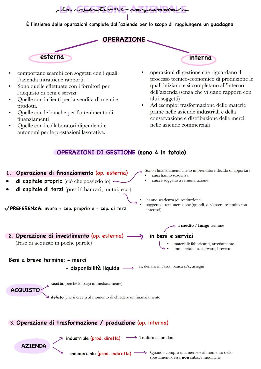 # la gestione aziendale
È l'insieme delle operazioni compiute dall'azienda per lo scopo di raggiungere un guadagno
OPERAZIONE
esterna
*