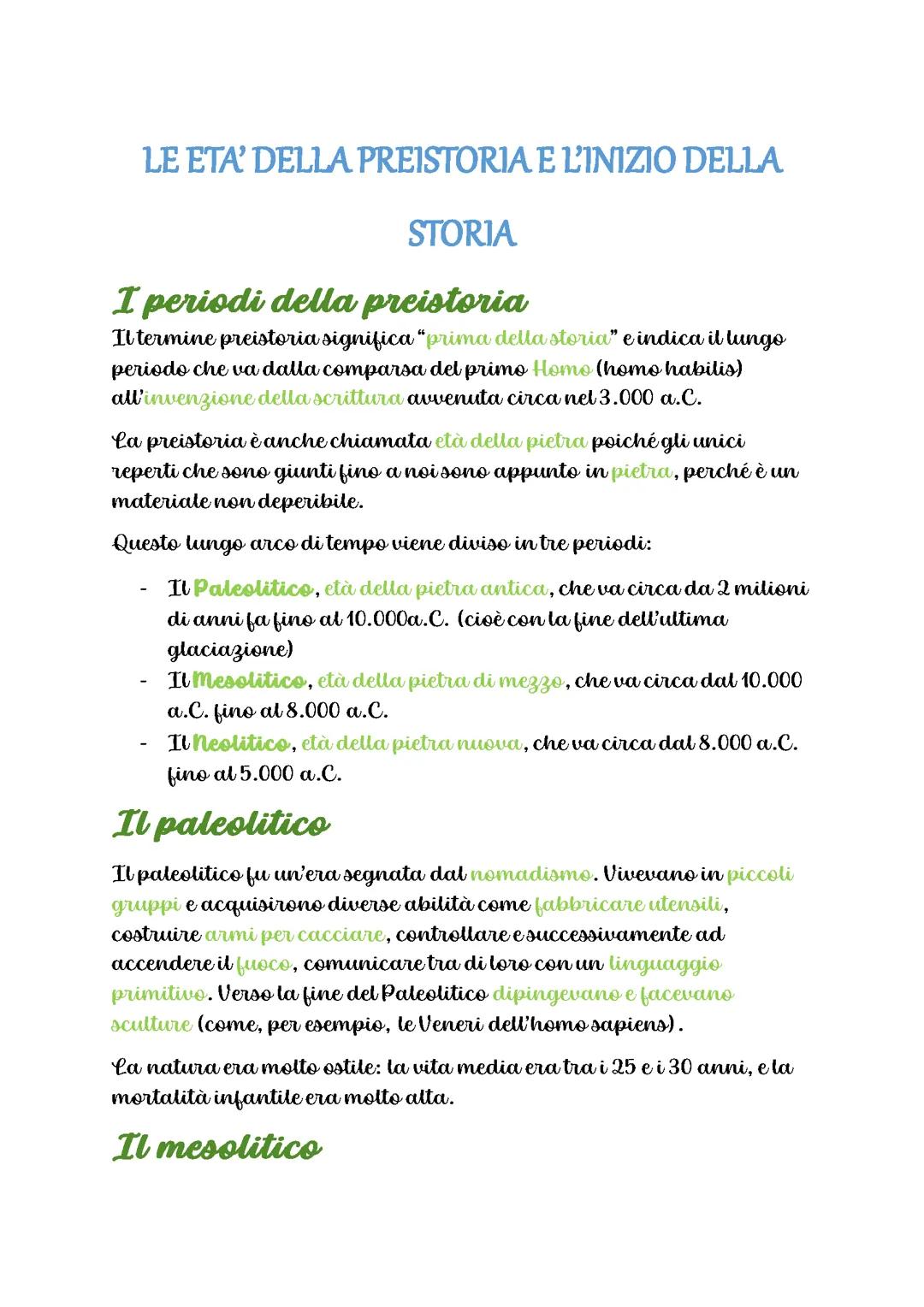 Le età della preistoria e l'inizio della storia