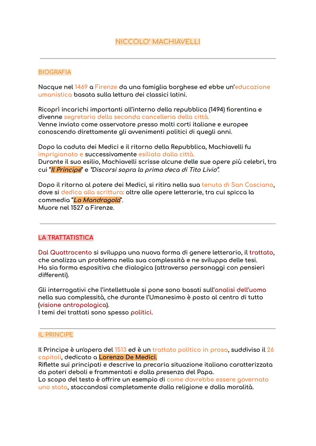 # NICCOLO' MACHIAVELLI
BIOGRAFIA
Nacque nel 1469 a Firenze da una famiglia borghese ed ebbe un'educazione
umanistica basata sulla lettura