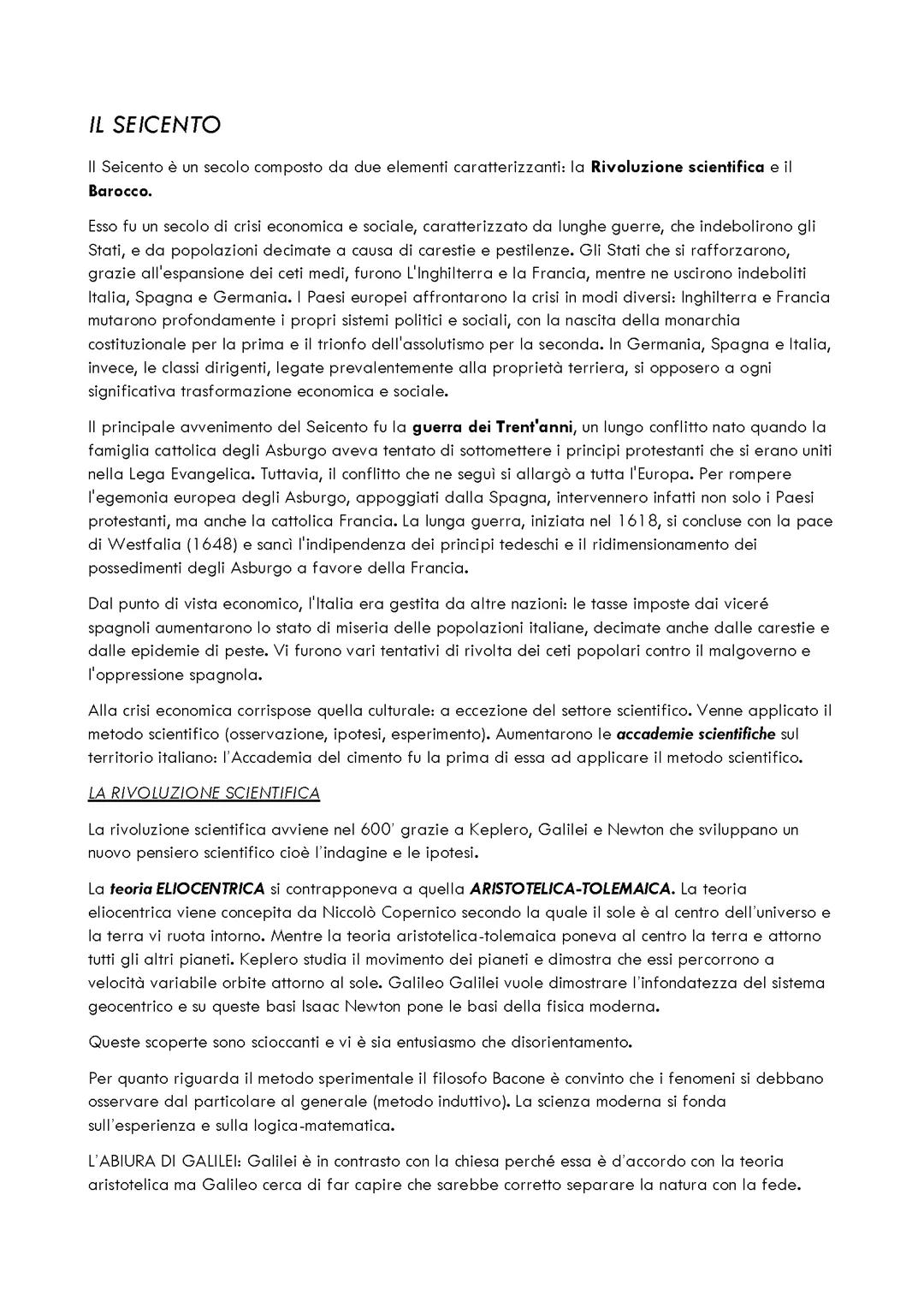 Il 600, barocco, Marino, illuminismo, neoclassicismo, preromanticismo, Galileo Galilei, Goldoni