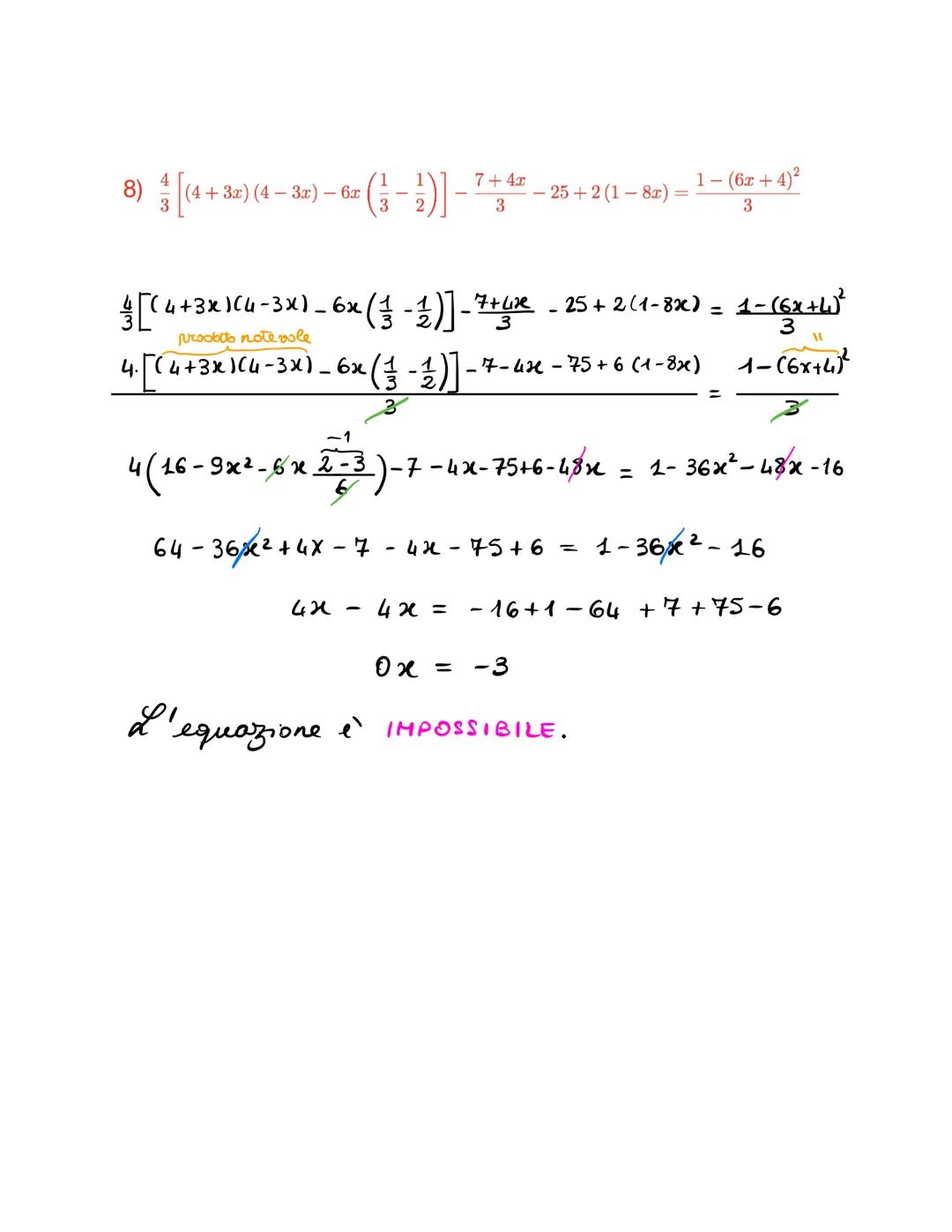 EQUAZIONI DI PRIMO GRADO
1) 8(x-1)-2(x+3)=3(2x-1) - 5 - 17x
8(x-1)-2(x+3)= 3(2x-1)-5-17×
8x-8
-
22
-
6 =
8x-2x
-
6x-3-5-172
- 6x + 17x = -3-