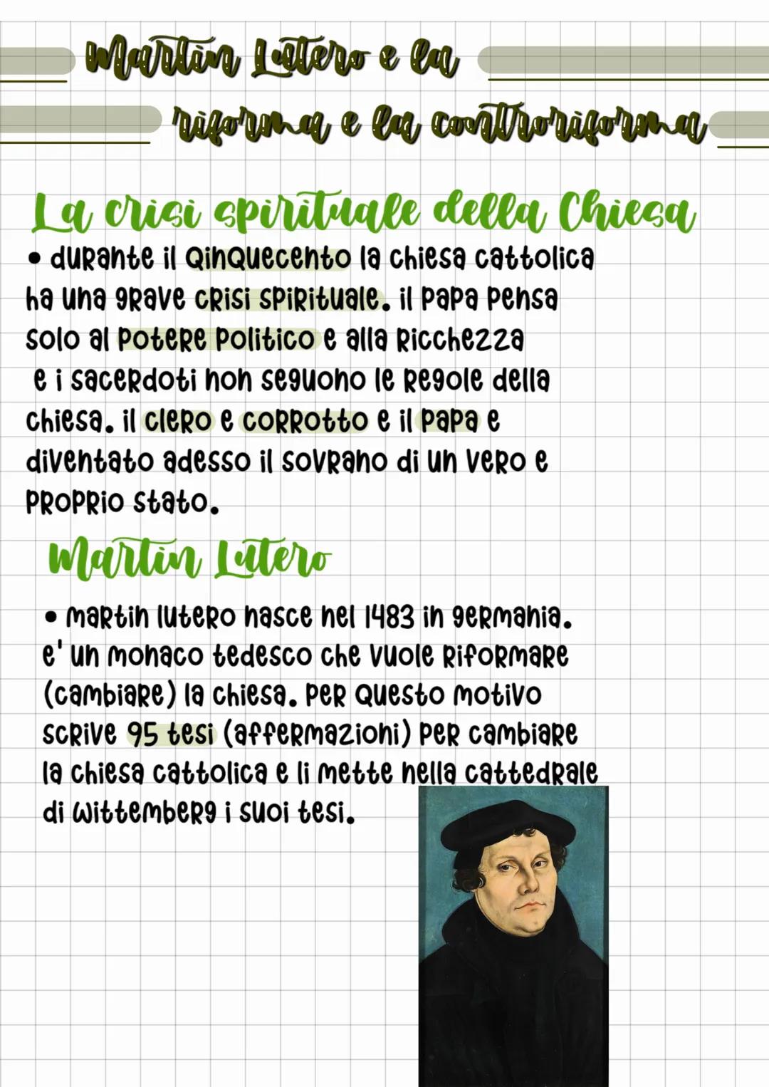 Martin Latero e la
riforma e la controriforma
La crisi spirituale della Chiesa
• durante il QinQuecento la chiesa cattolica
ha una grave CRi