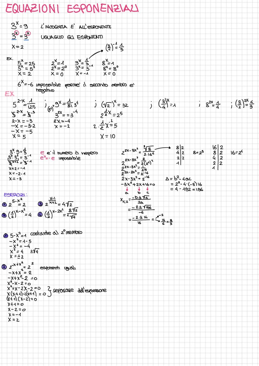 # EQUAZIONI ESPONENZIAU
3x=9
3x=32
L'INCOGNITA E ALL'ESPONENTE
UGUAGLIO GU ESPONENTI
X=2
$(\frac{3}{4})^x = \frac{4}{3}$
EX.
5x=25
5x=52