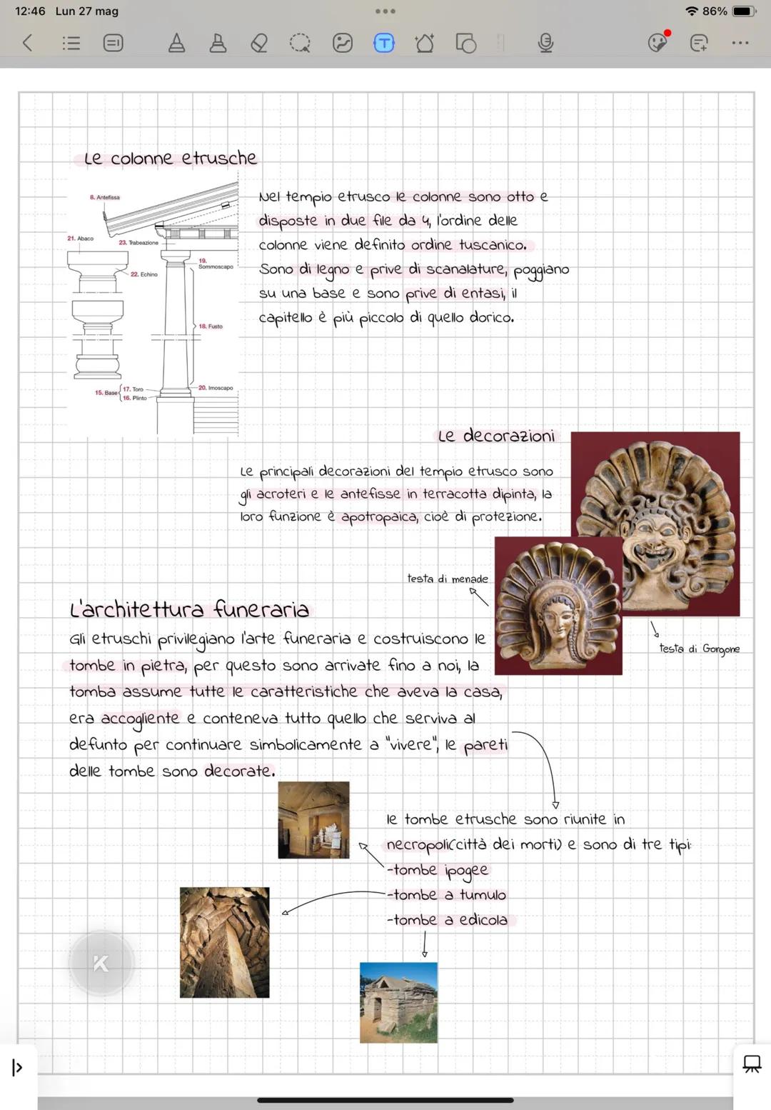 12:46 Lun 27 mag
!!!
=1
A B Q
: Ⓒ
D
ETRUSCHI
KI
Le case
e
I primi villaggi sono costituiti da capanne a
pianta rettangolare o circolare. Le