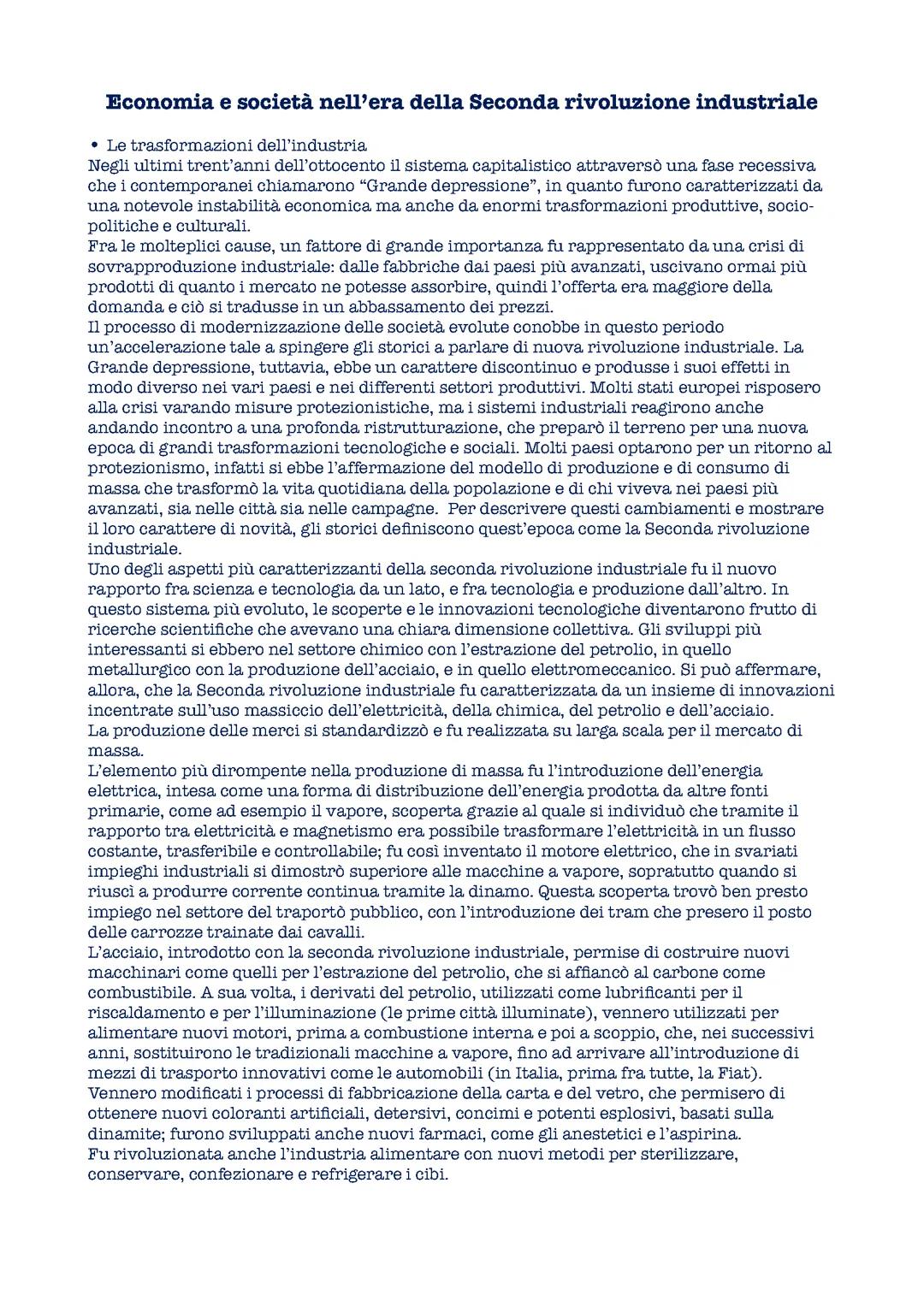 Economia e società nella seconda rivoluzione industriale