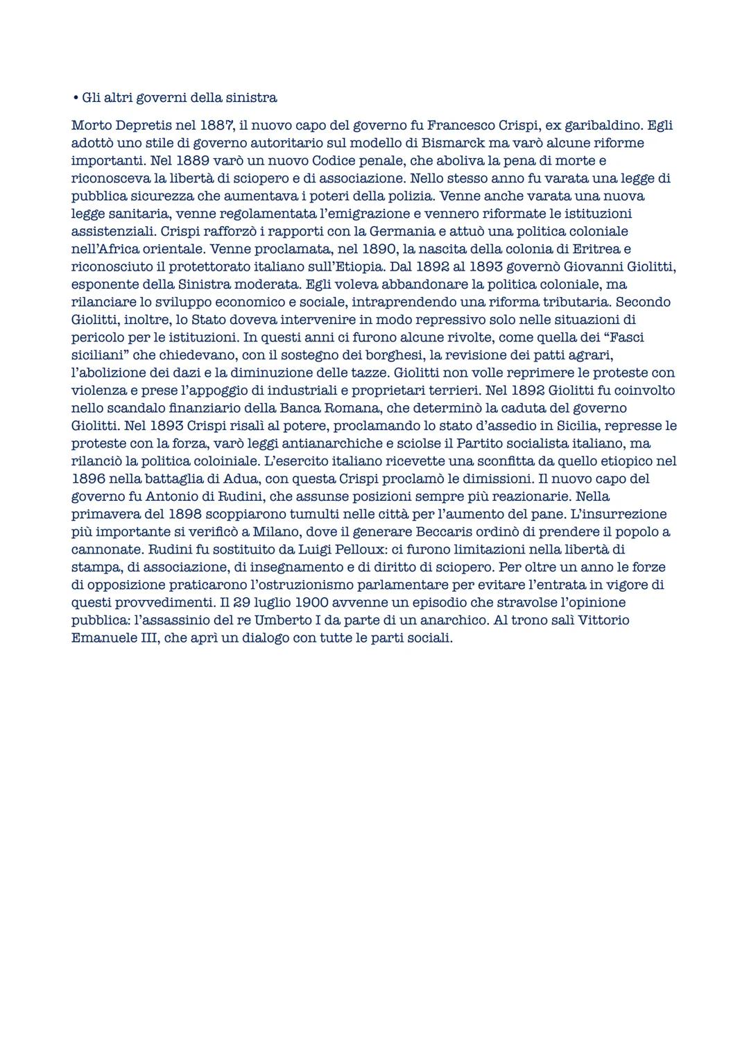 L'Italia della Sinistra storica e la crisi di fine secolo
โข La Sinistra di Depretis al potere
Dal 1861 al 1876 al governo del regno d'Italia