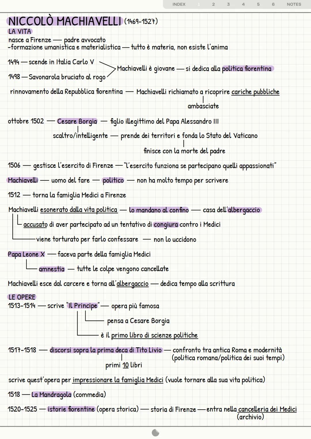 INDEX
2
3
4
5
6
NOTES
UMANESIMO E RINASCIMENTO
Cesura tra Medioevo ed Epoca Moderna — cambiamento radicale di mentalità
1400-1453 fine guerr