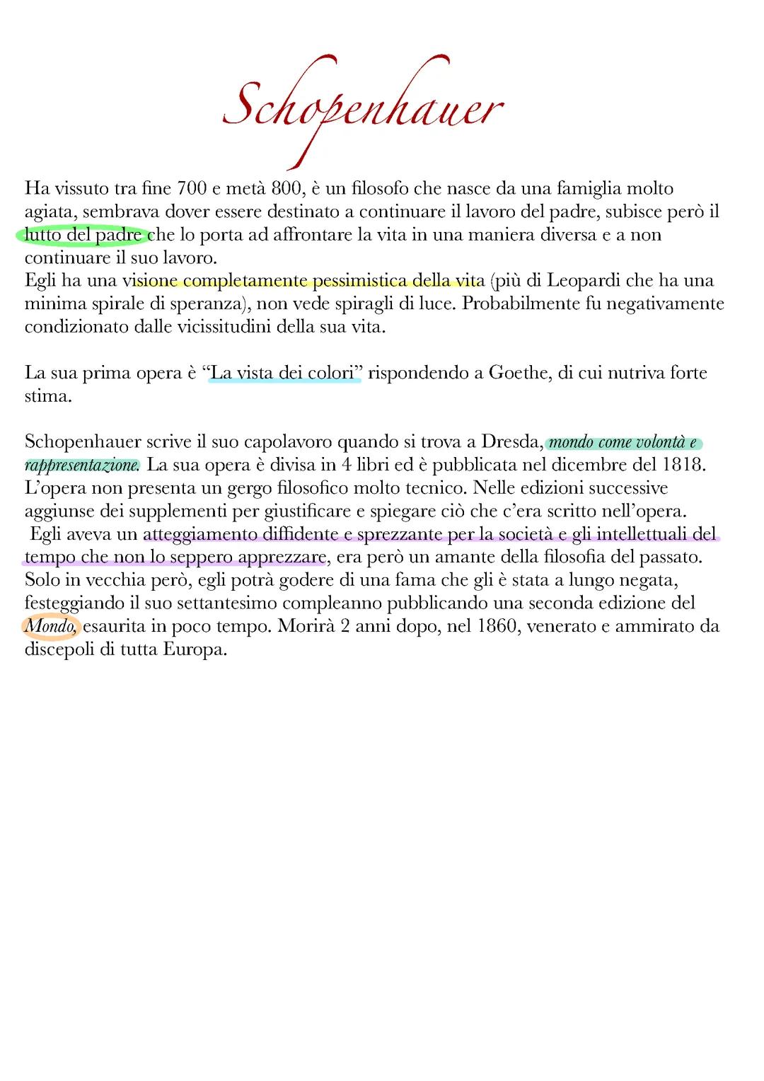 Shopenauer: vita opere e pensiero (riassunto semplice)