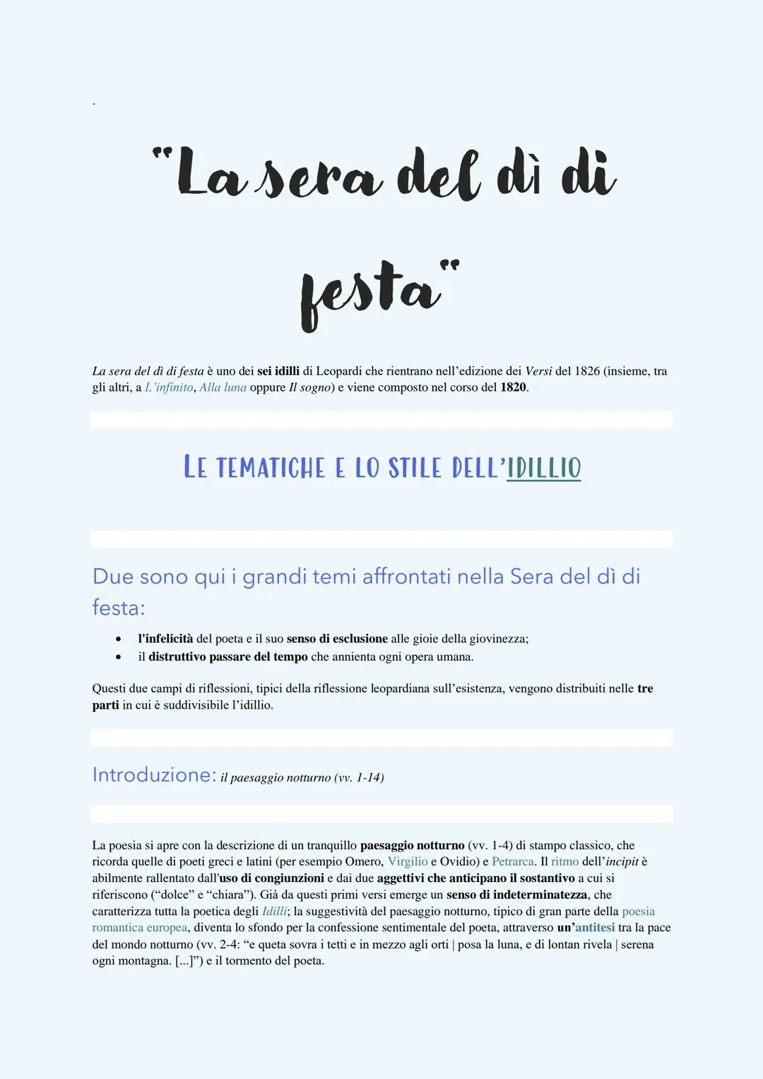 # "La sera del di di
festa"
La sera del di di festa è uno dei sei idilli di Leopardi che rientrano nell'edizione dei Versi del 1826 (insiem