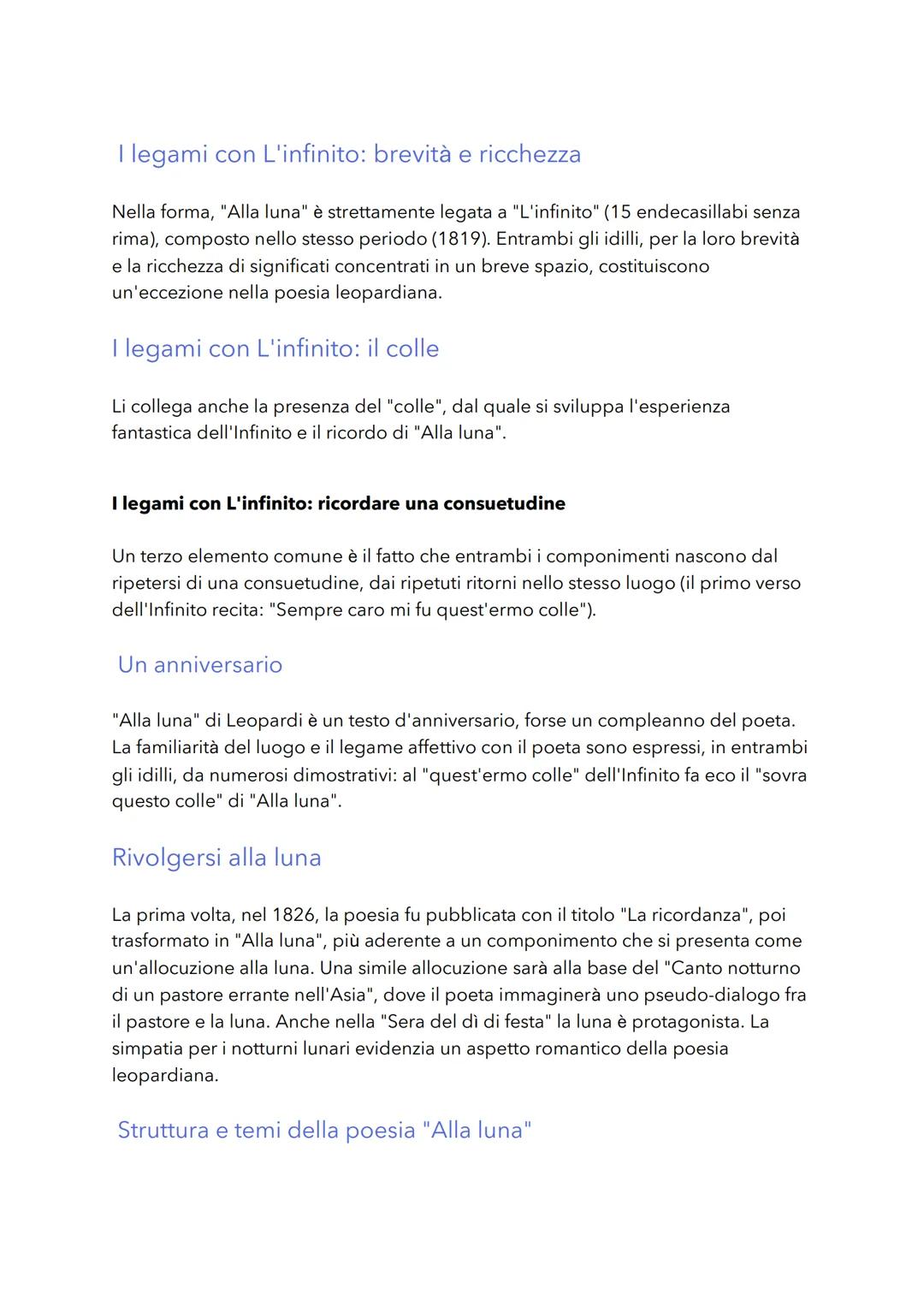# Alla Luna di Leopardi: testo e
parafrasi
## Testo
O graziosa luna, mi ricordo che, un anno fa, venivo pieno di angoscia su questo
colle
