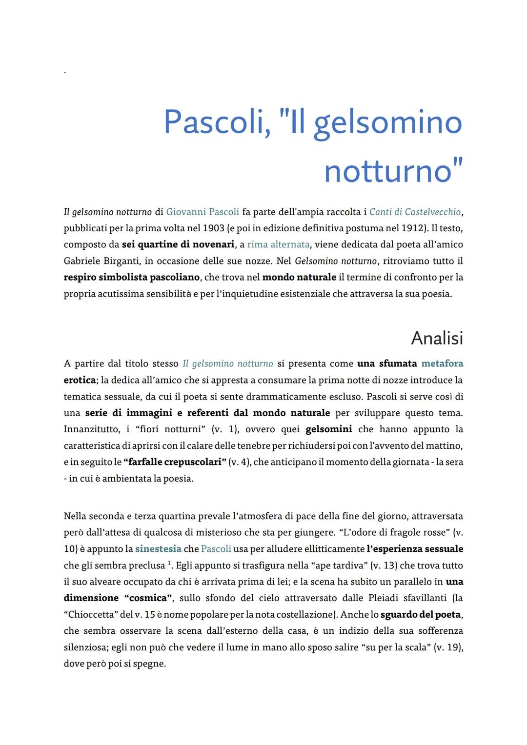 # Pascoli, "Il gelsomino
notturno"
Il gelsomino notturno di Giovanni Pascoli fa parte dell'ampia raccolta i Canti di Castelvecchio,
pubblic