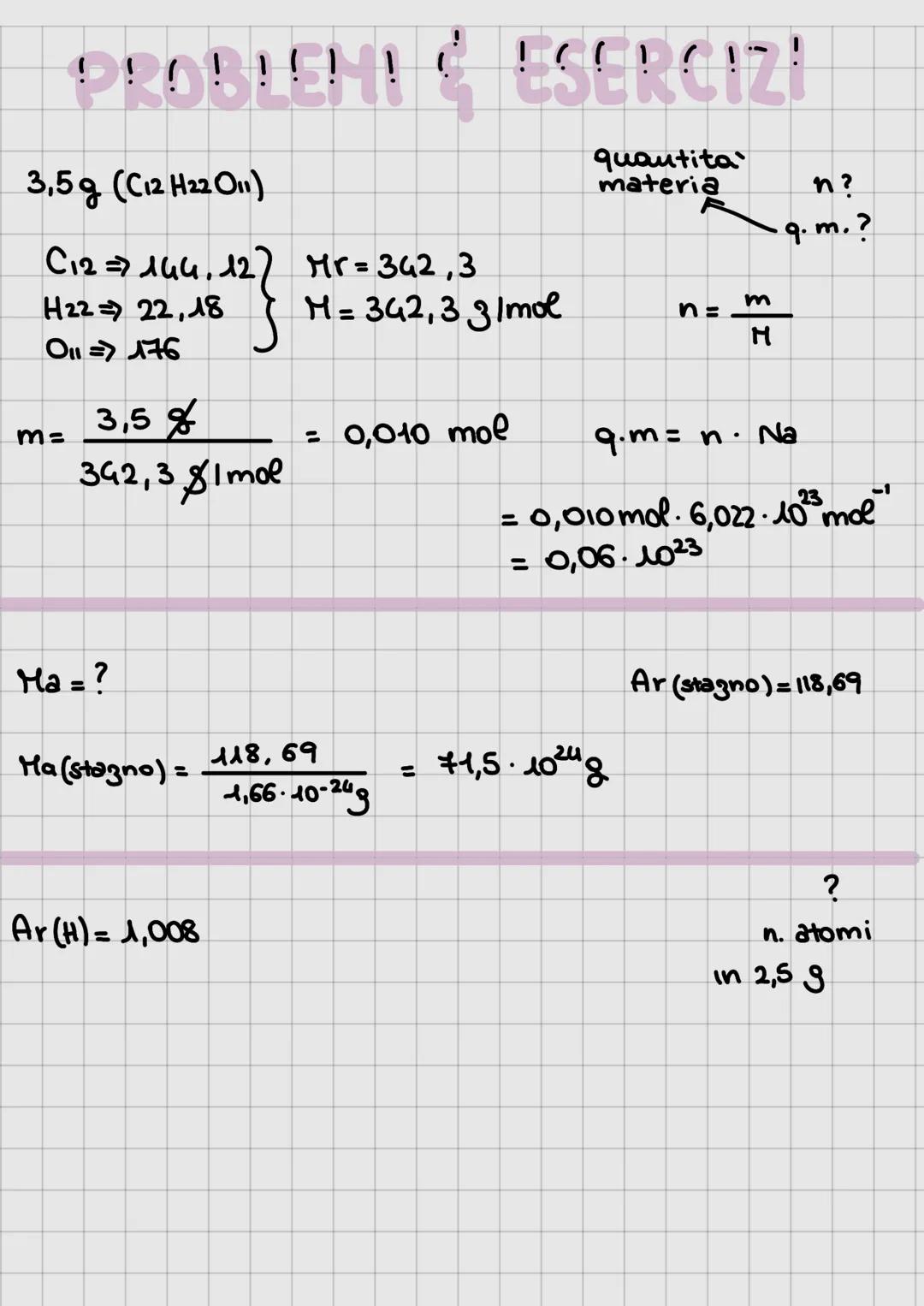 # LA MOLE
Ma = massa atomica assoluta
$
\rightarrow e' \text{la massa di un atomo in kg}
$
Ar = massa atomica relativa
$
\rightarrow e' \t