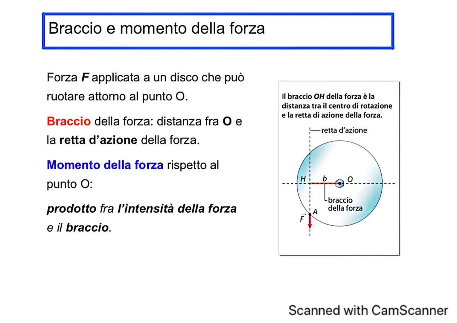 # Definizione del momento di una forza
La grandezza che misura l'efficacia di una forza nel produrre la rotazione è
chiamata Momento della