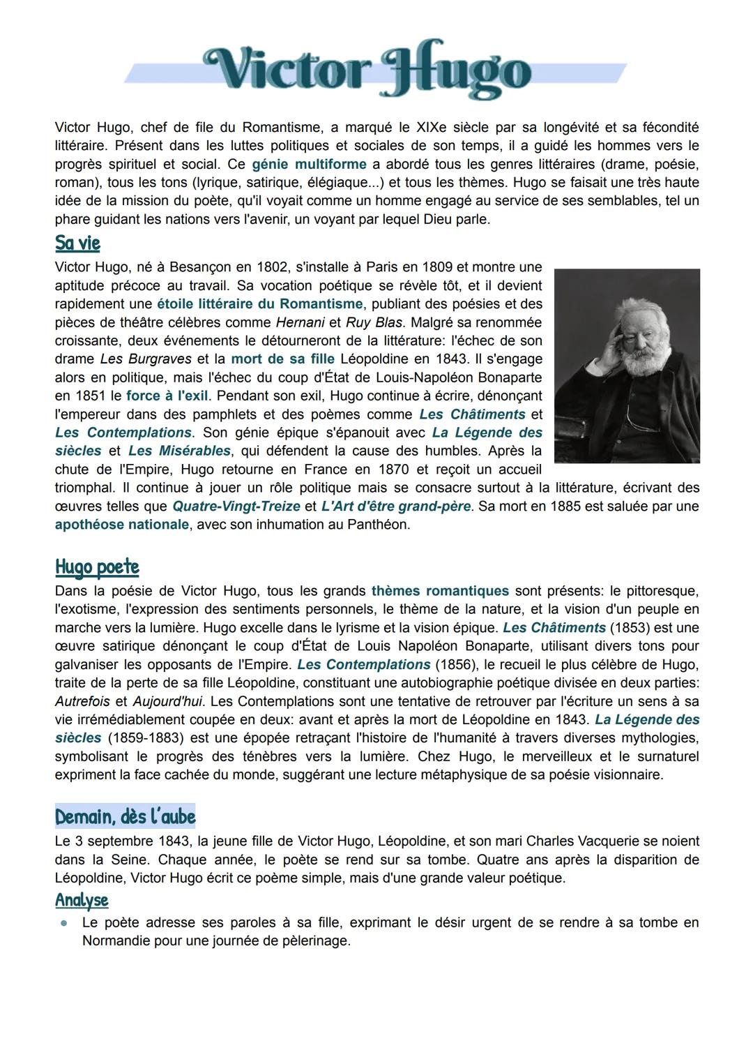 Victor Hugo
Victor Hugo, chef de file du Romantisme, a marqué le XIXe siècle par sa longévité et sa fécondité
littéraire. Présent dans les l