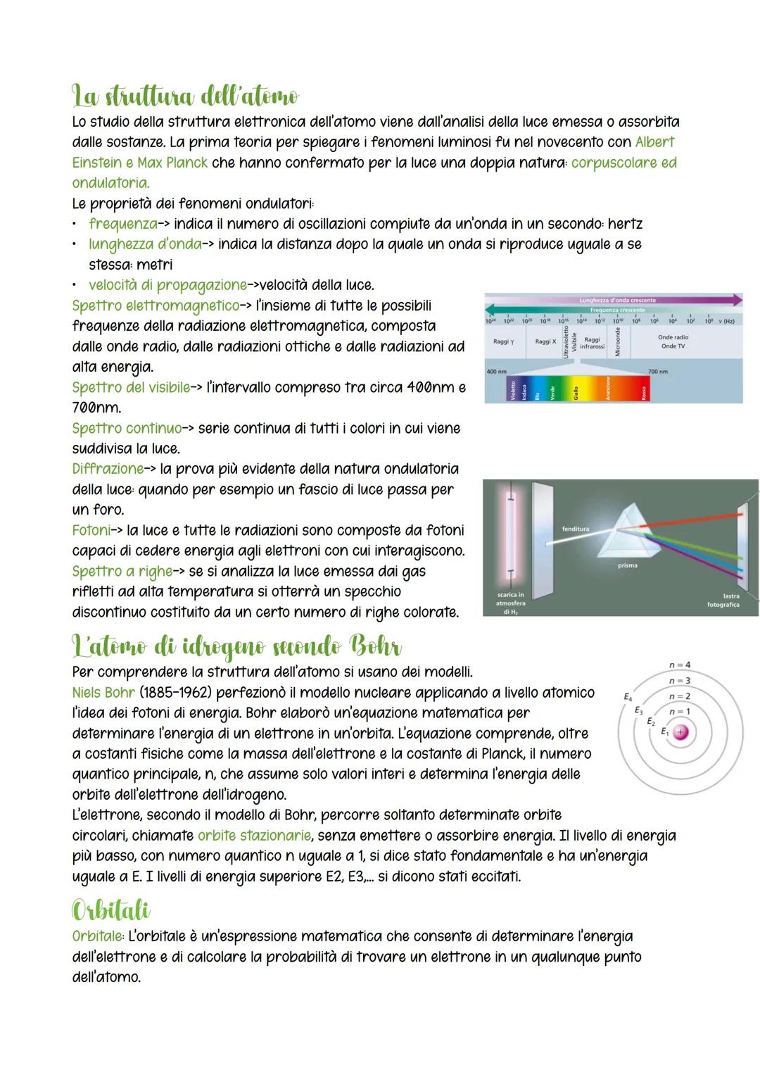 La struttura dell'atomo
Lo studio della struttura elettronica dell'atomo viene dall'analisi della luce emessa o assorbita
dalle sostanze. La