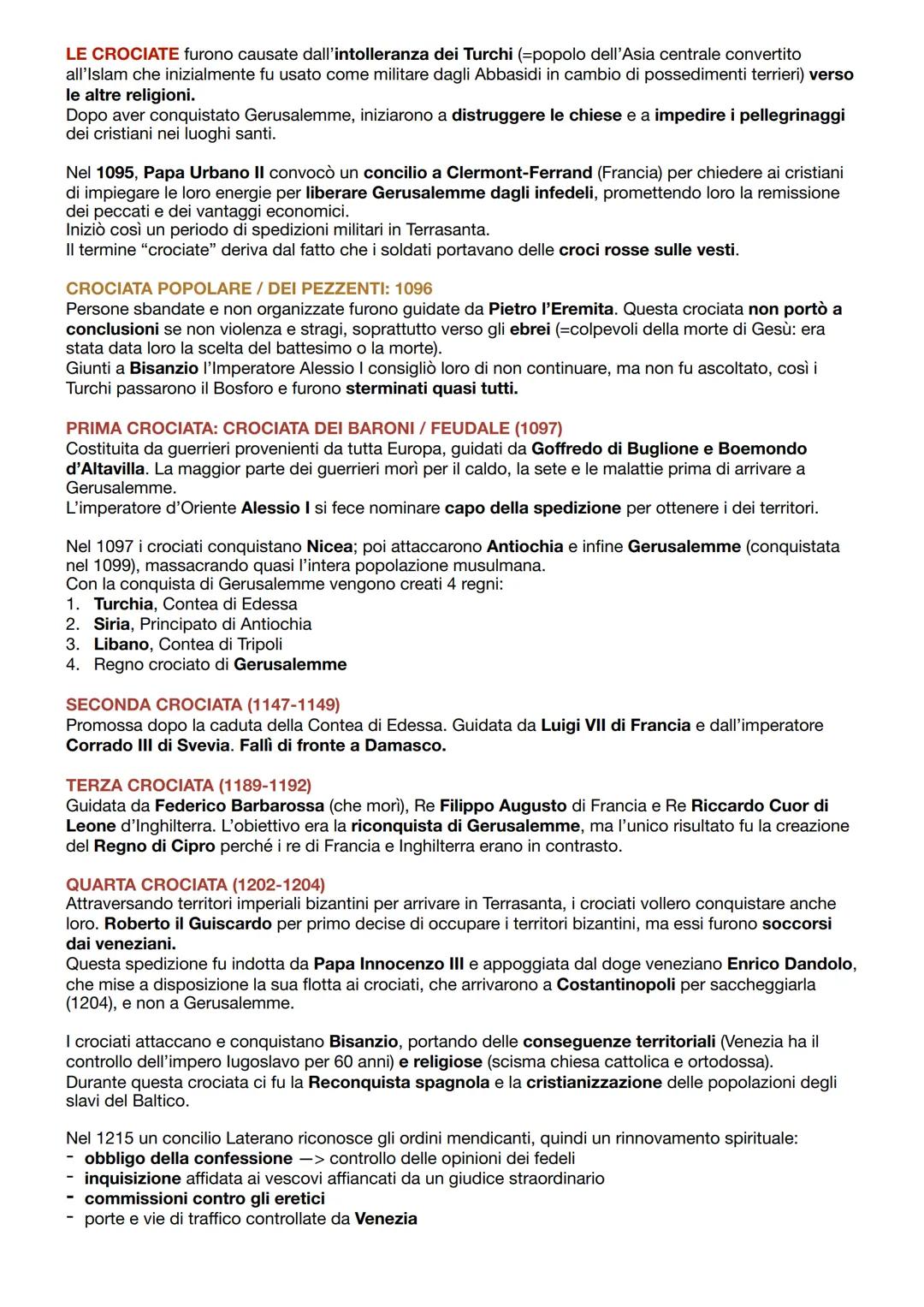 LE CROCIATE furono causate dall'intolleranza dei Turchi (=popolo dell'Asia centrale convertito
all'Islam che inizialmente fu usato come mili