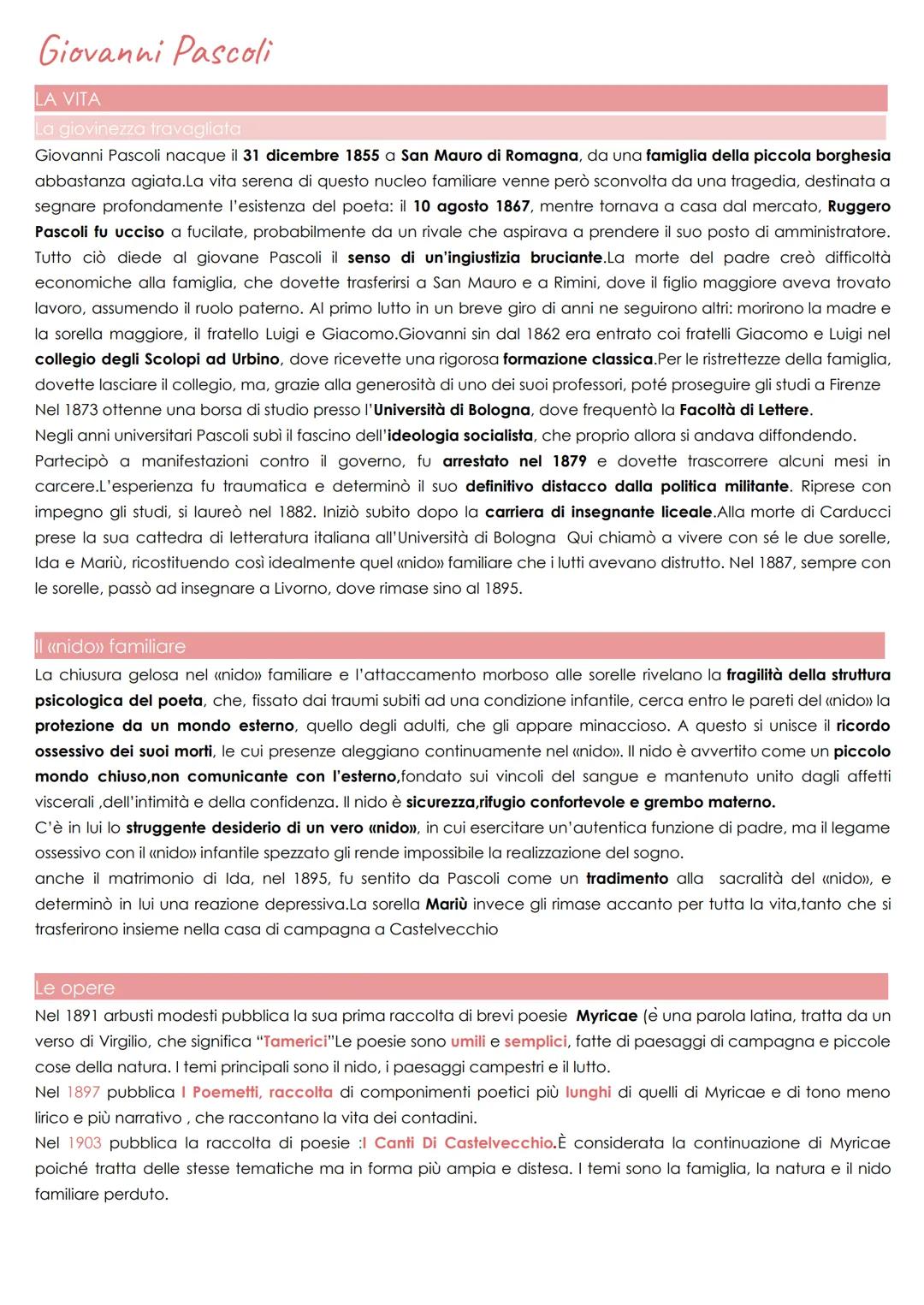 # Giovanni Pascoli
LA VITA
La giovinezza travagliata
Giovanni Pascoli nacque il 31 dicembre 1855 a San Mauro di Romagna, da una famiglia