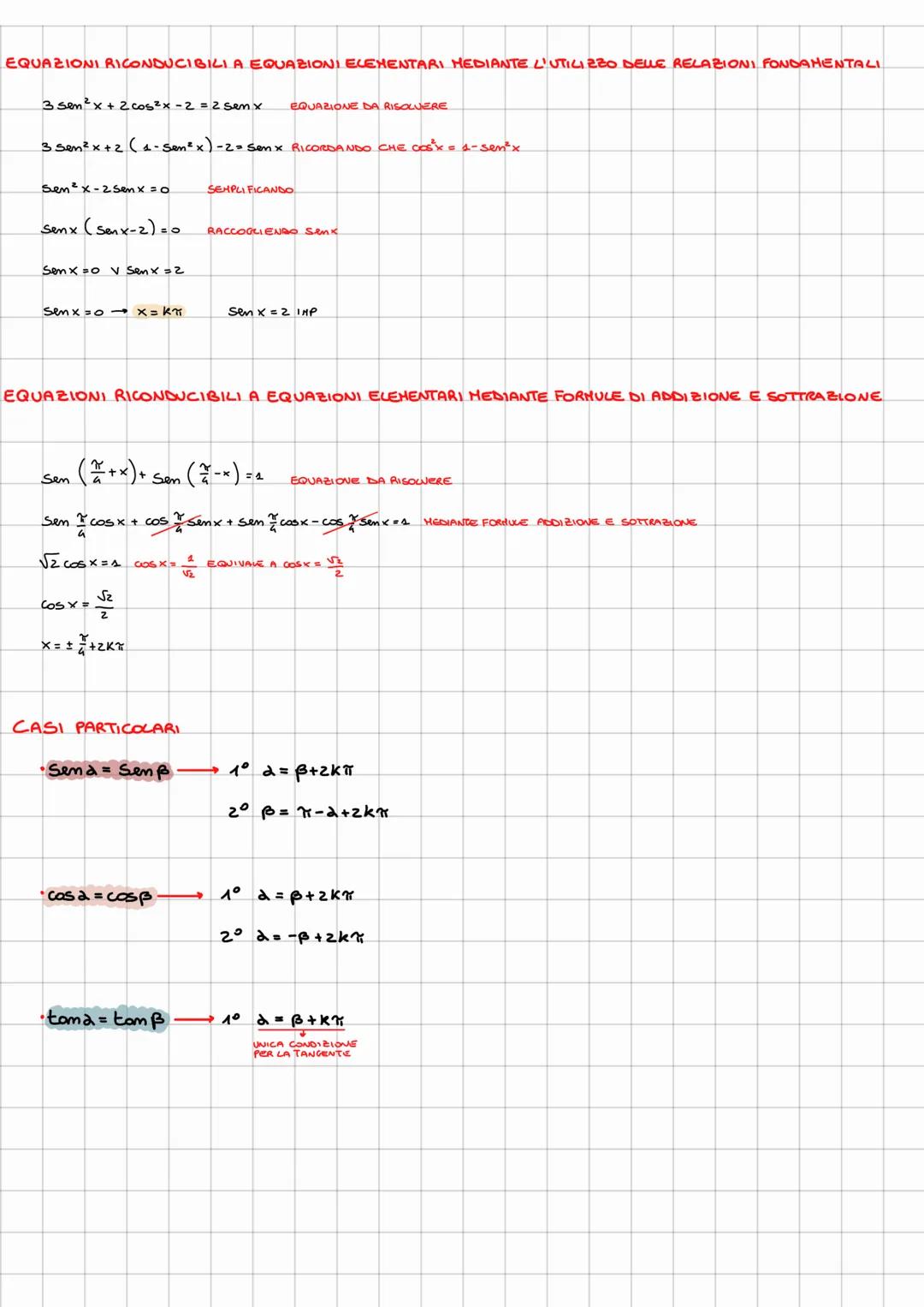 # EQUAZIONI GONIOMETRICHE
- EQUAZIONI GONIOMETRICHE ELEMENTARI
- $Sen x = m $
$x=a+2K \bigvee x = r-a+2kx$
- CASI PARTICOLARI:
- $Sem