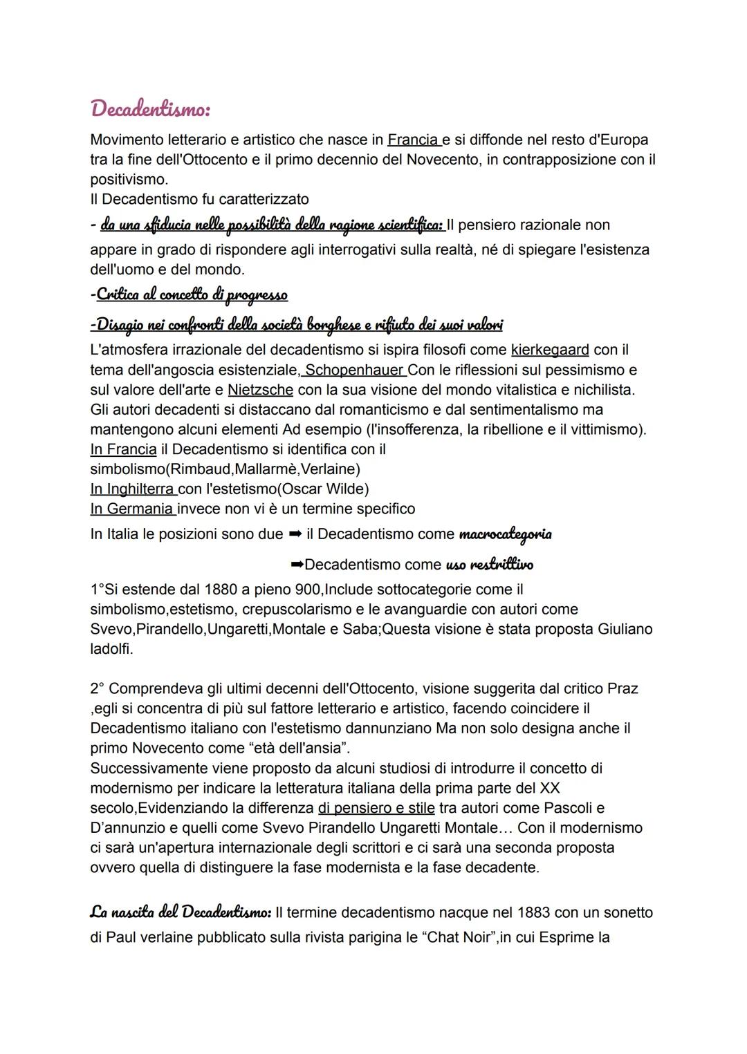 # Decadentismo:
Movimento letterario e artistico che nasce in Francia e si diffonde nel resto d'Europa
tra la fine dell'Ottocento e il prim