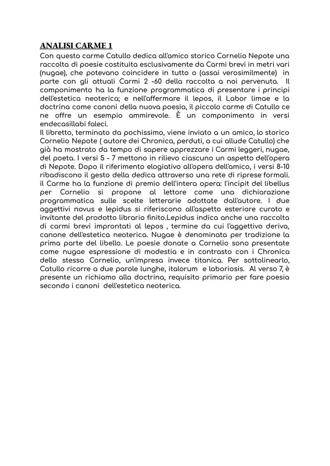 # ANALISI CARME 1
Con questo carme Catullo dedica all'amico storico Cornelio Nepote una
raccolta di poesie costituita esclusivamente da Car