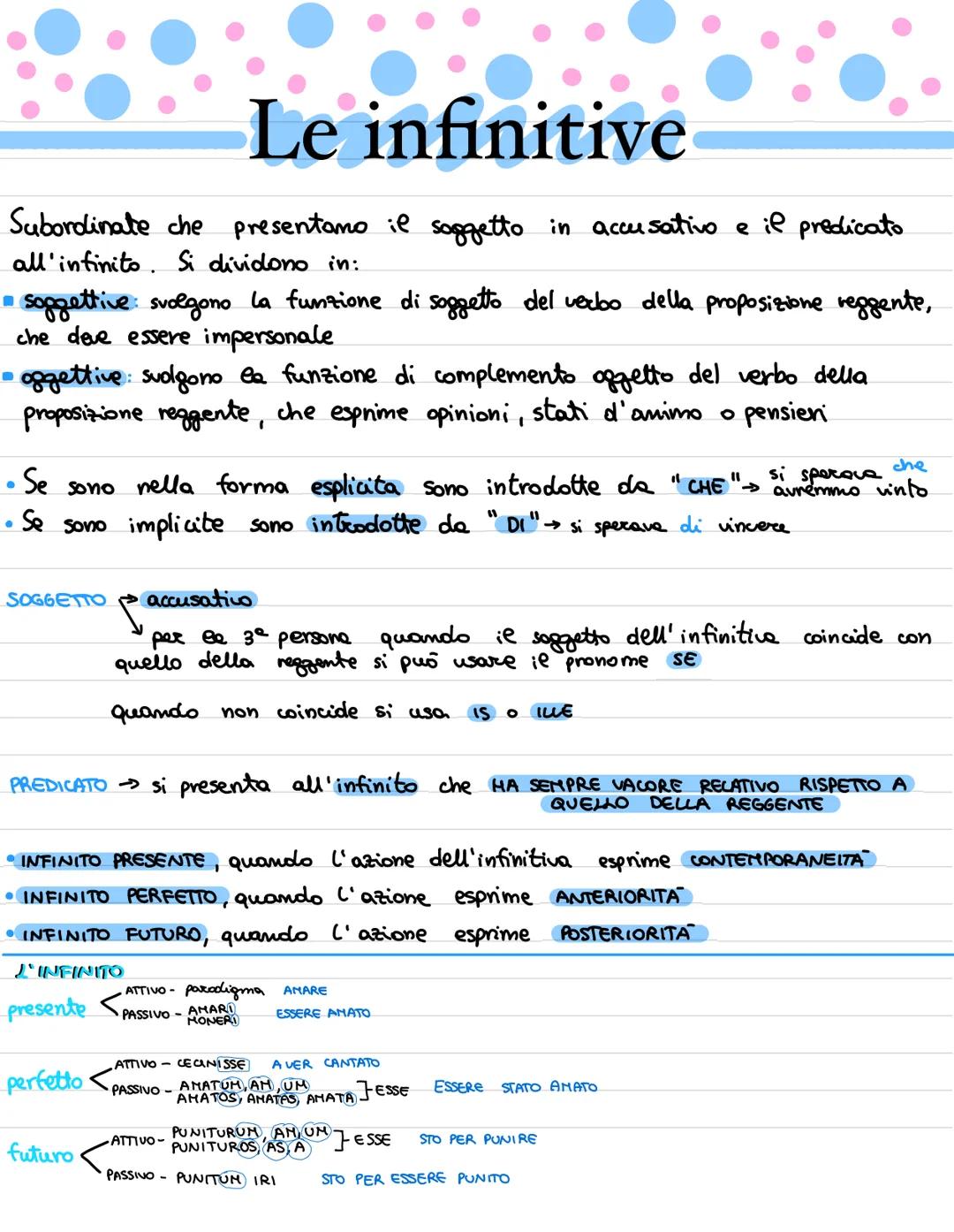 LE PROPOSIZIONI INFINITIVE