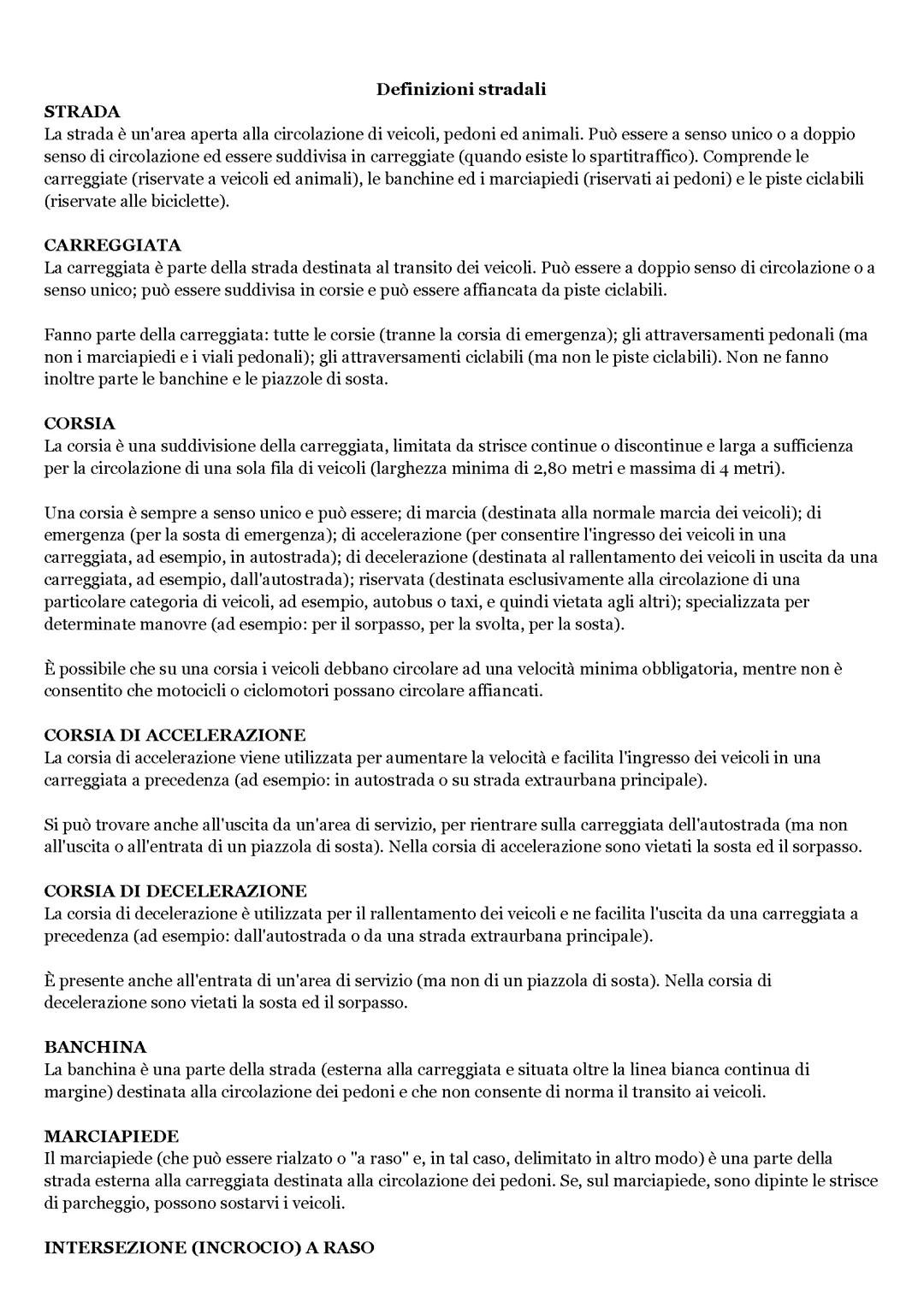 Definizioni stradali