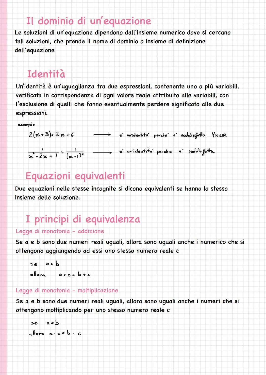 Equazioni di primo grado numeriche intere
Equazione
Si chiama equazione ogni uguaglianza tra due espressioni che contiene almeno
una lettera