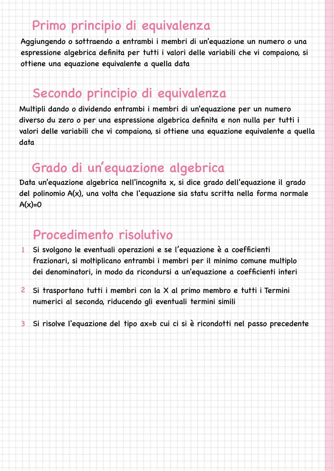 Equazioni di primo grado numeriche intere
Equazione
Si chiama equazione ogni uguaglianza tra due espressioni che contiene almeno
una lettera