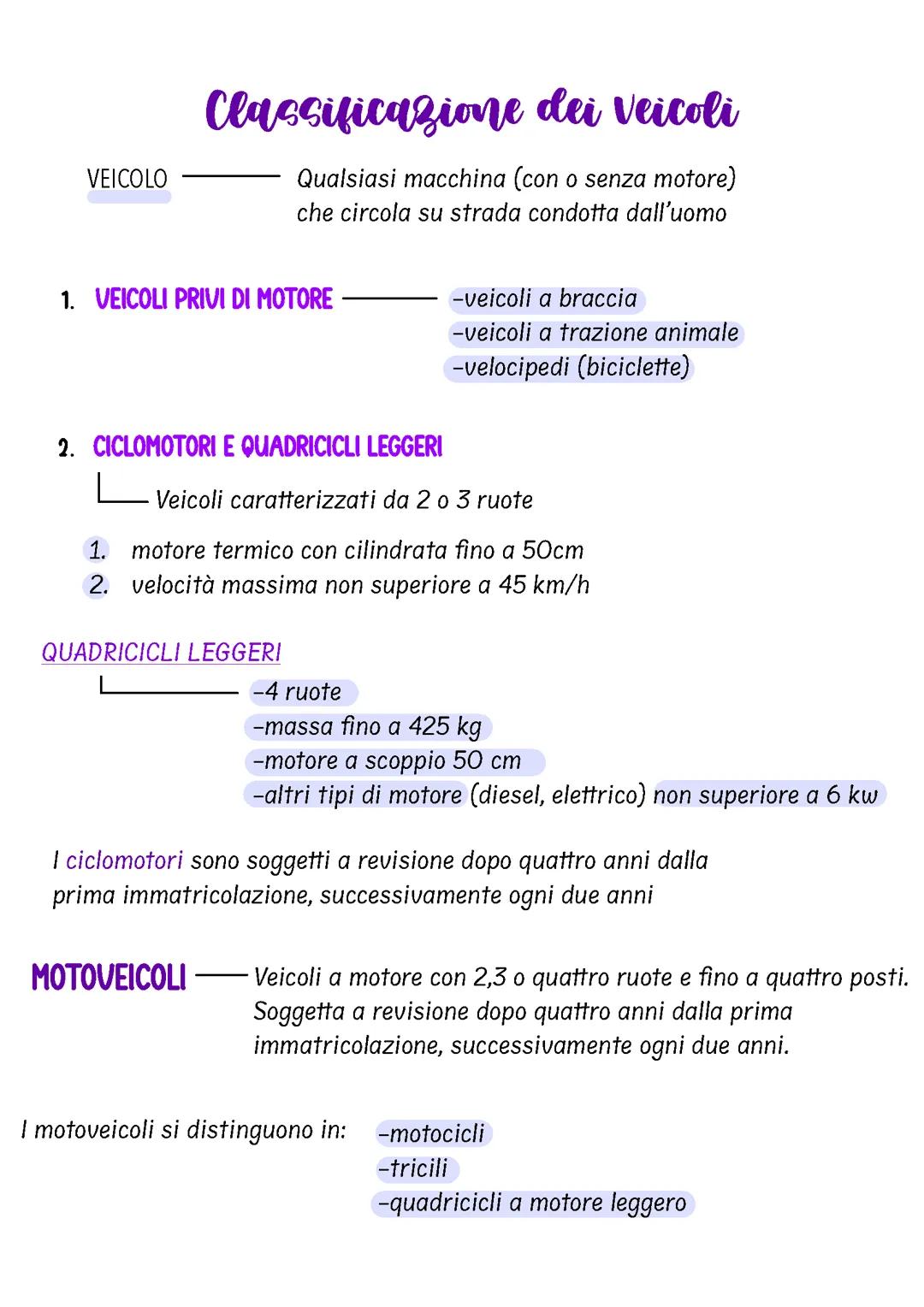 classificazione dei veicoli