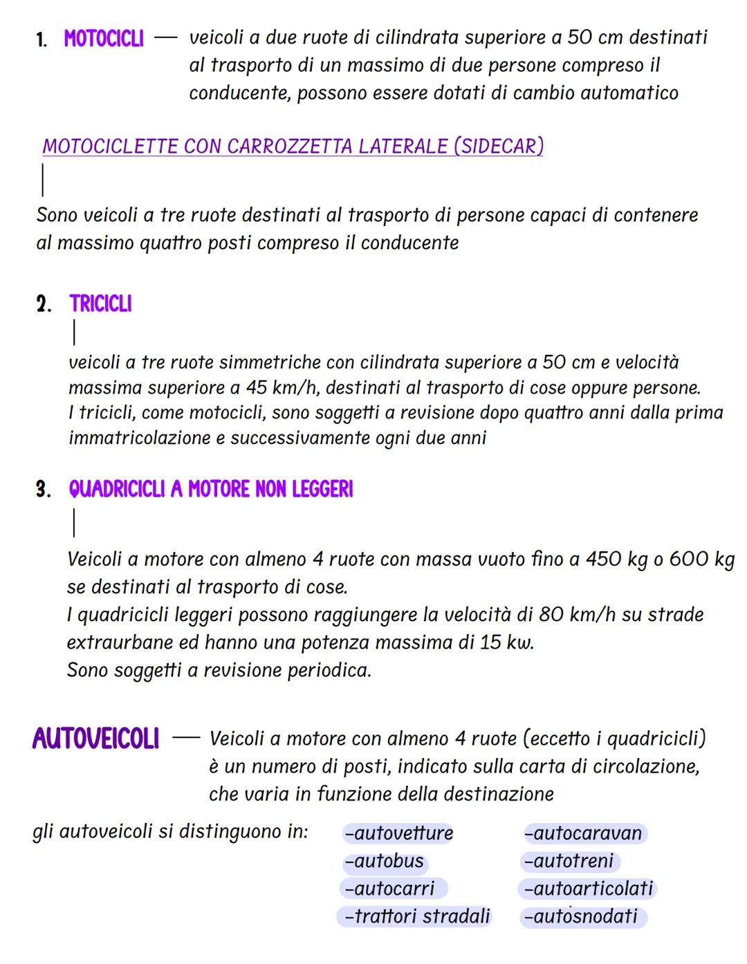 VEICOLO
Classificazione dei veicoli
Qualsiasi macchina (con o senza motore)
che circola su strada condotta dall'uomo
1. VEICOLI PRIVI DI MOT
