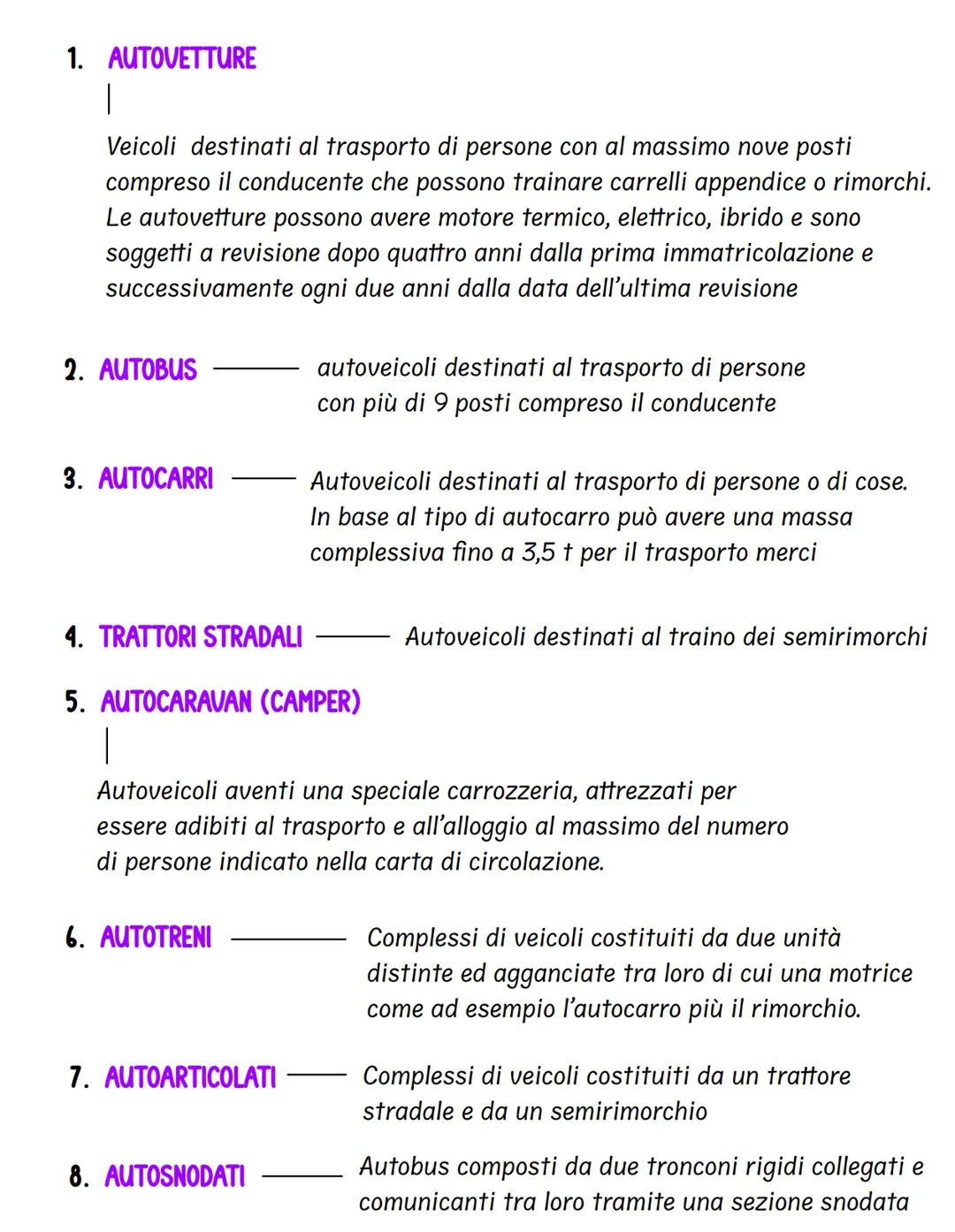VEICOLO
Classificazione dei veicoli
Qualsiasi macchina (con o senza motore)
che circola su strada condotta dall'uomo
1. VEICOLI PRIVI DI MOT