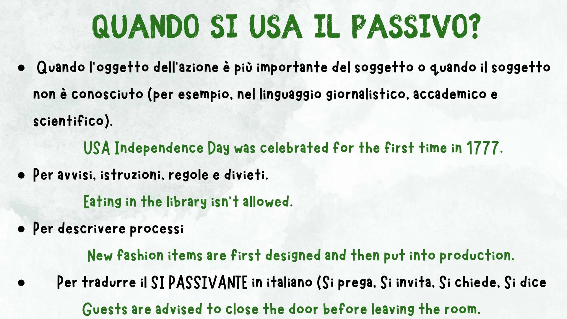 THE PASSIVE A COSA SERVE LA FORMA PASSIVA?
La forma passiva si utilizza per manifestare un interesse verso la persona o
l'oggetto che subisc
