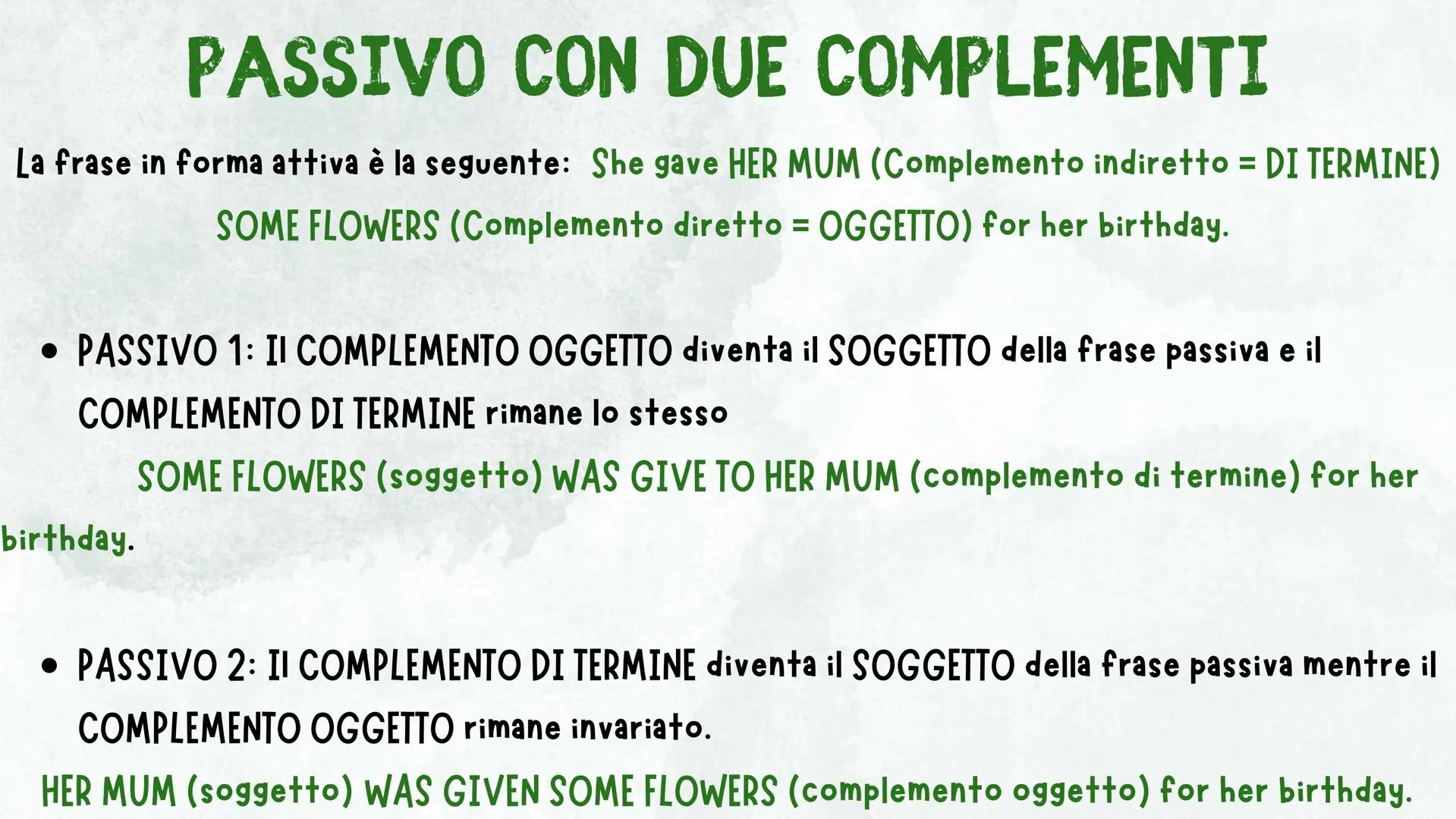 THE PASSIVE A COSA SERVE LA FORMA PASSIVA?
La forma passiva si utilizza per manifestare un interesse verso la persona o
l'oggetto che subisc