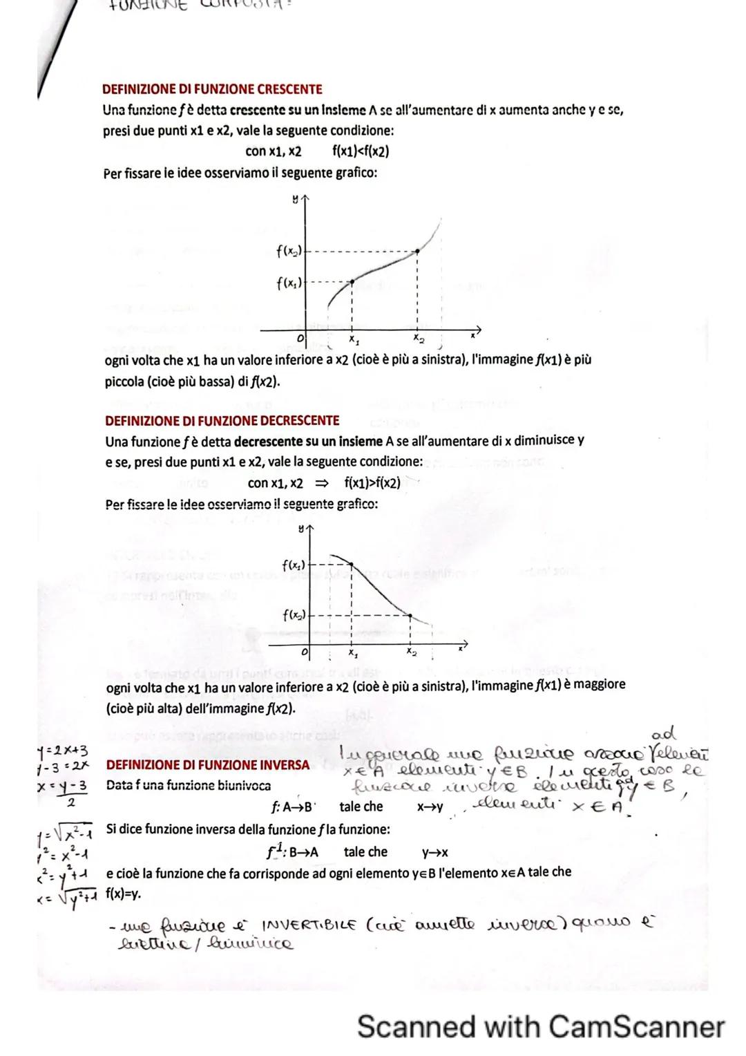 APPUNTI DI MATEMATICA
LE FUNZIONI
Una funzione è una relazione tra due insiemi A e B che associa ad ogni elemento del
dominio A un solo elem