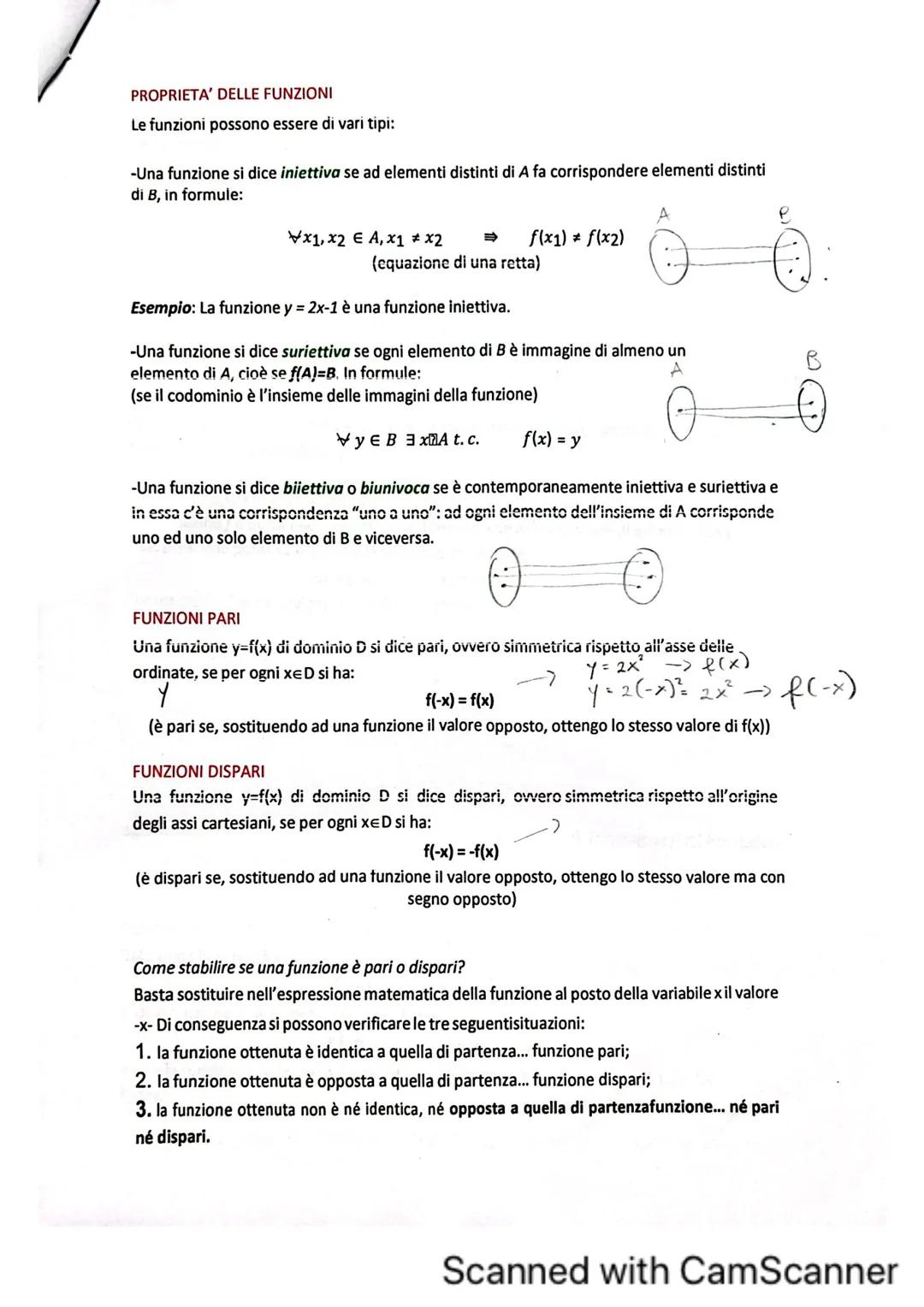 APPUNTI DI MATEMATICA
LE FUNZIONI
Una funzione è una relazione tra due insiemi A e B che associa ad ogni elemento del
dominio A un solo elem